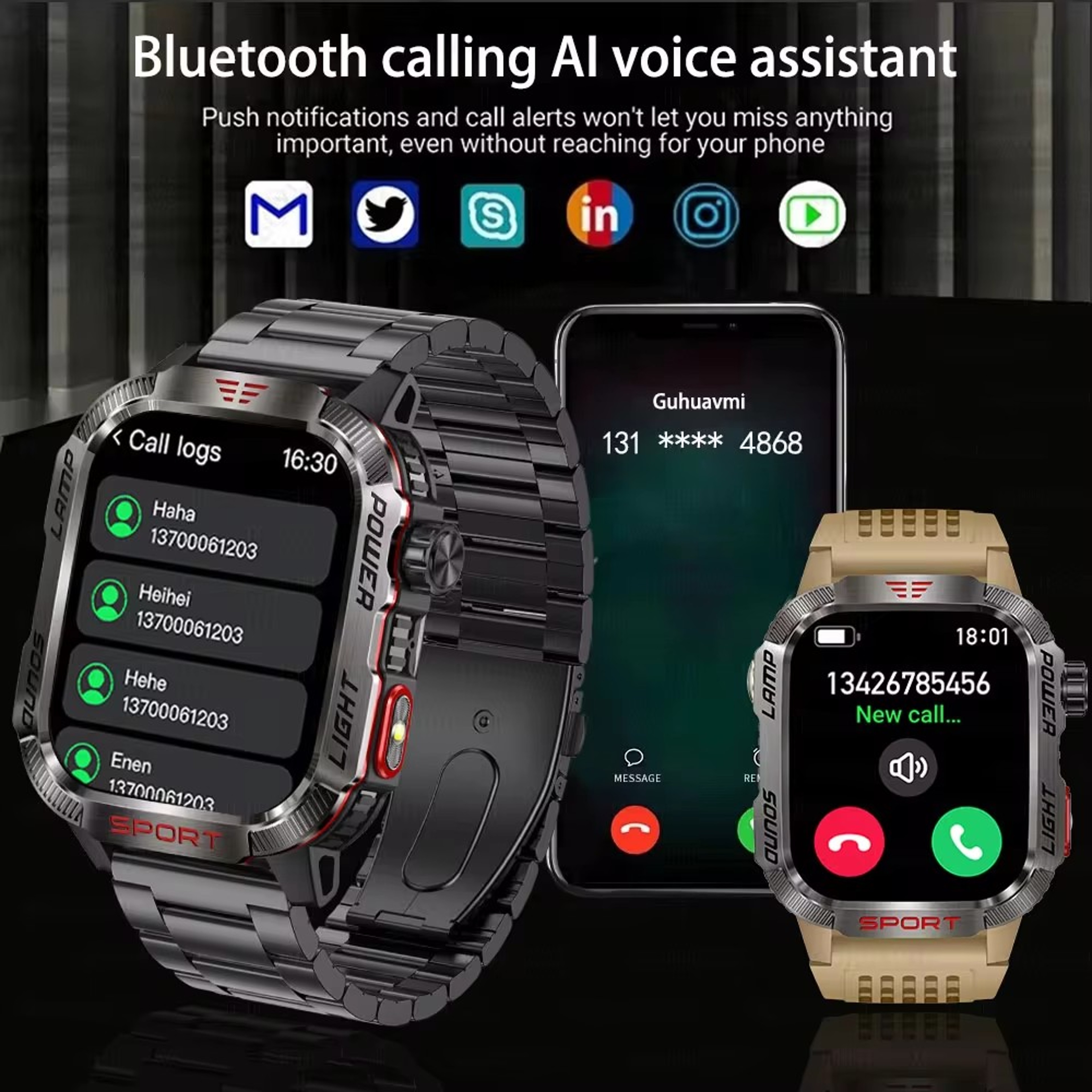 Rugged Outdoor Smartwatch With Compass LED Flashlight And Bluetooth Calling 4