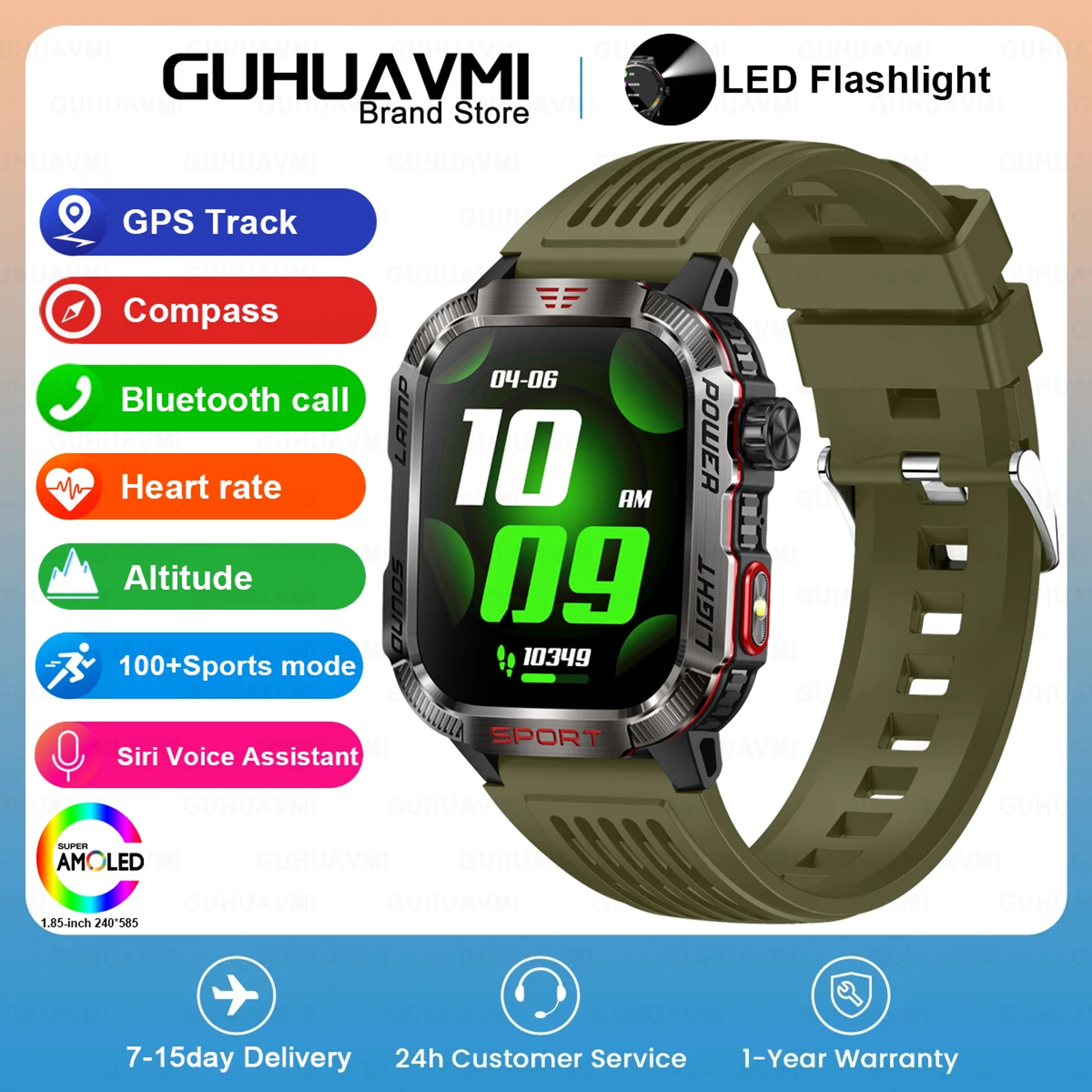 Rugged Outdoor Smartwatch With Compass LED Flashlight And Bluetooth Calling 6