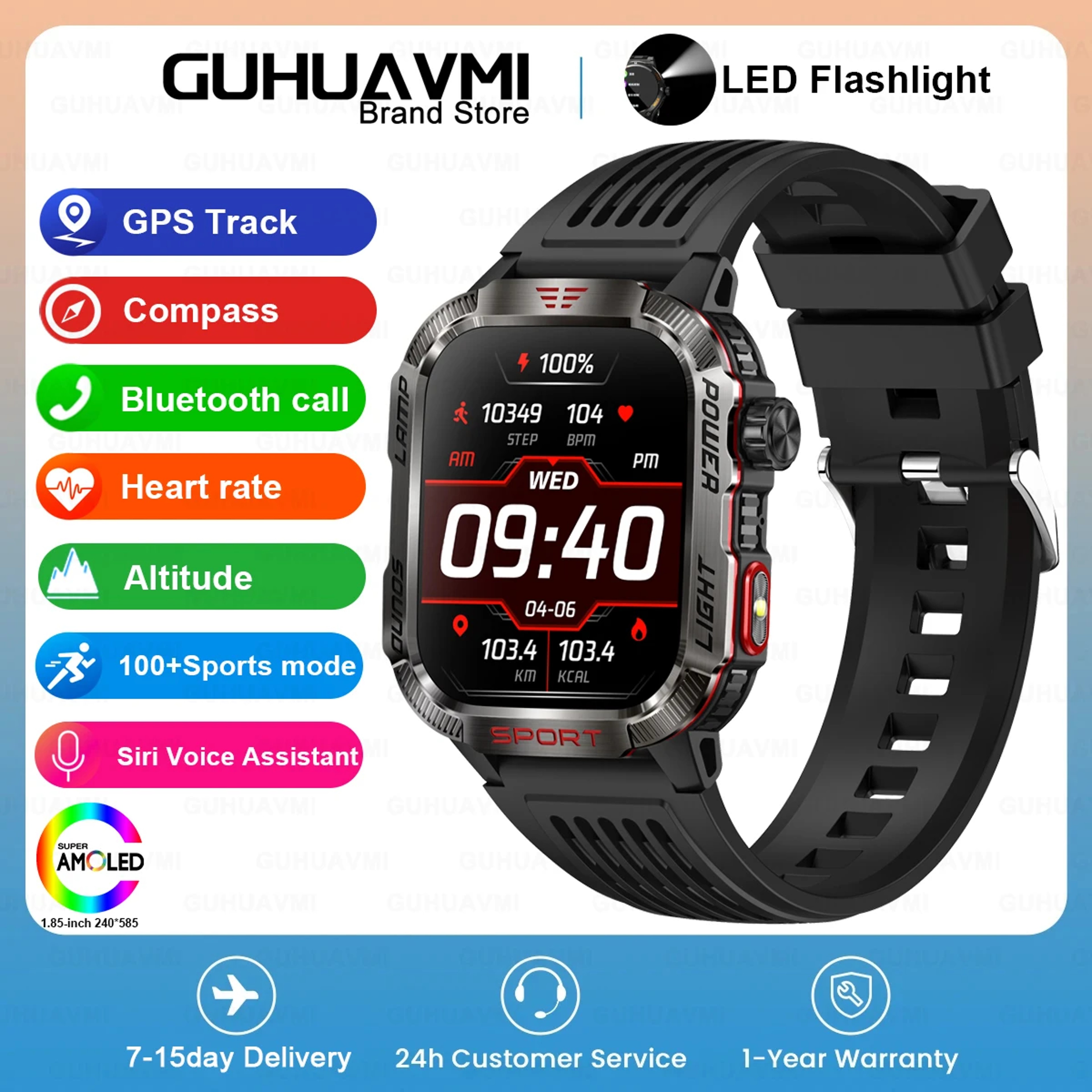 Rugged Outdoor Smartwatch With Compass LED Flashlight And Bluetooth Calling 10