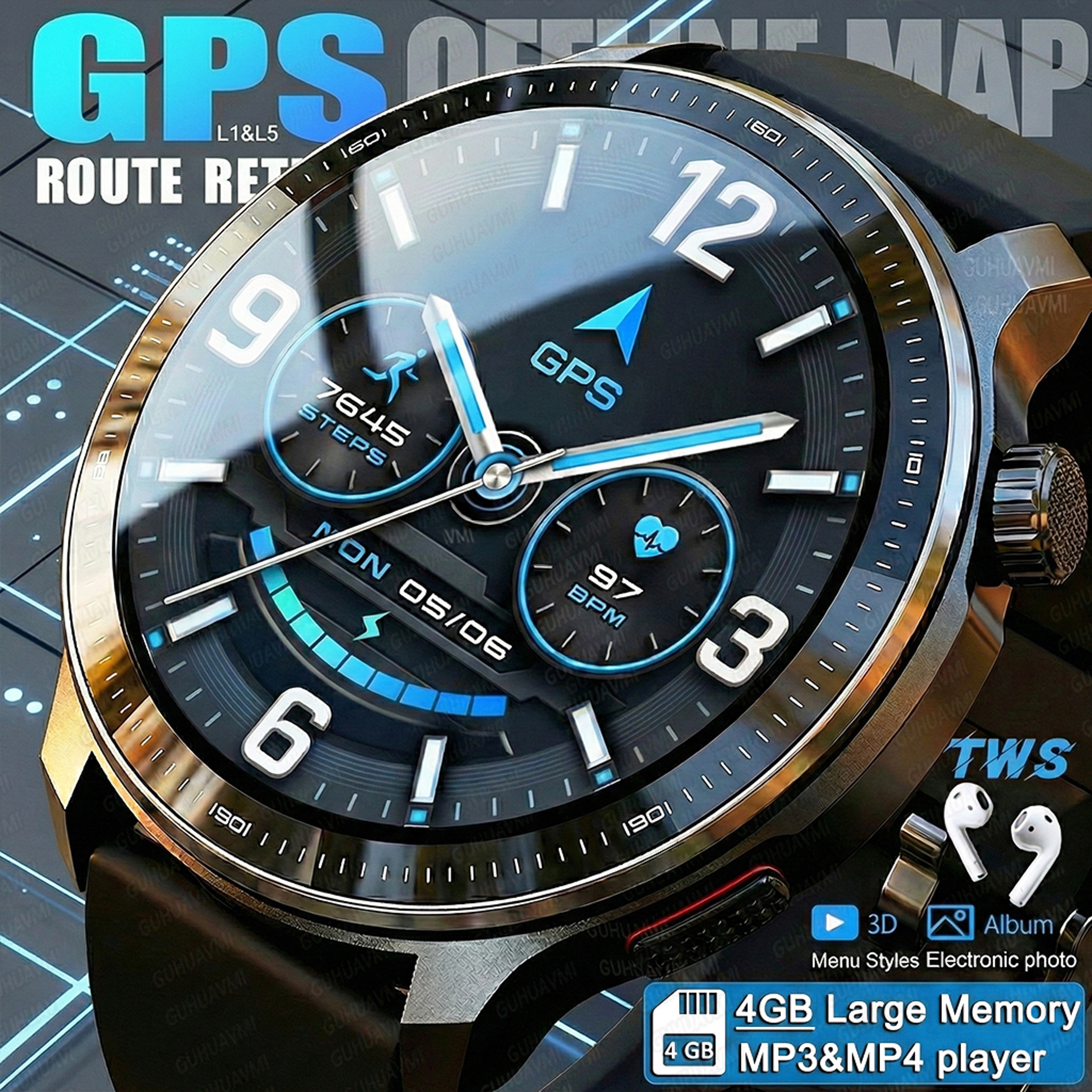 Adventure Pro GPS Smartwatch with Offline Maps AMOLED Display Music and Compass – view 1