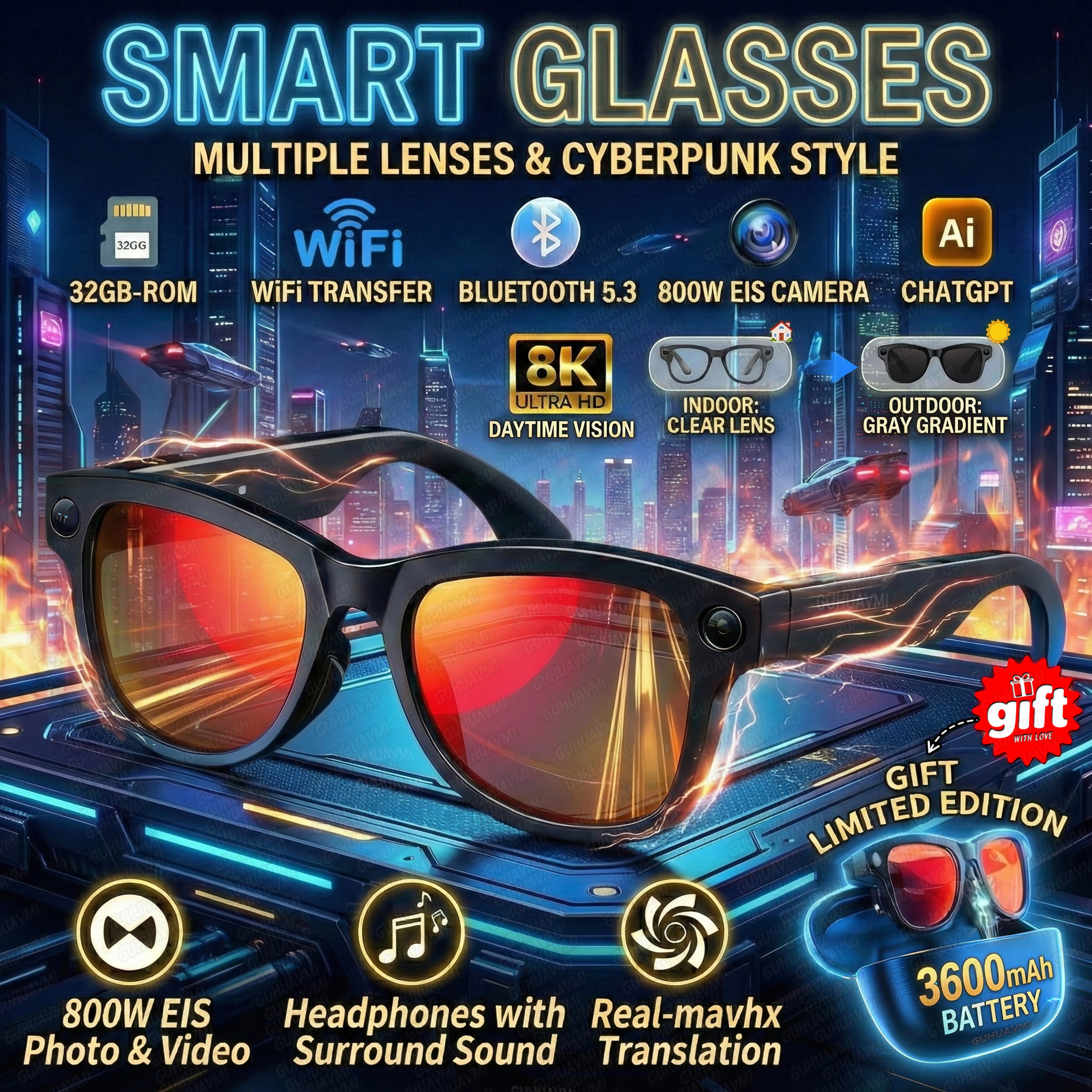 AI Smart Glasses With Camera Translation Storage And Charging Case 1