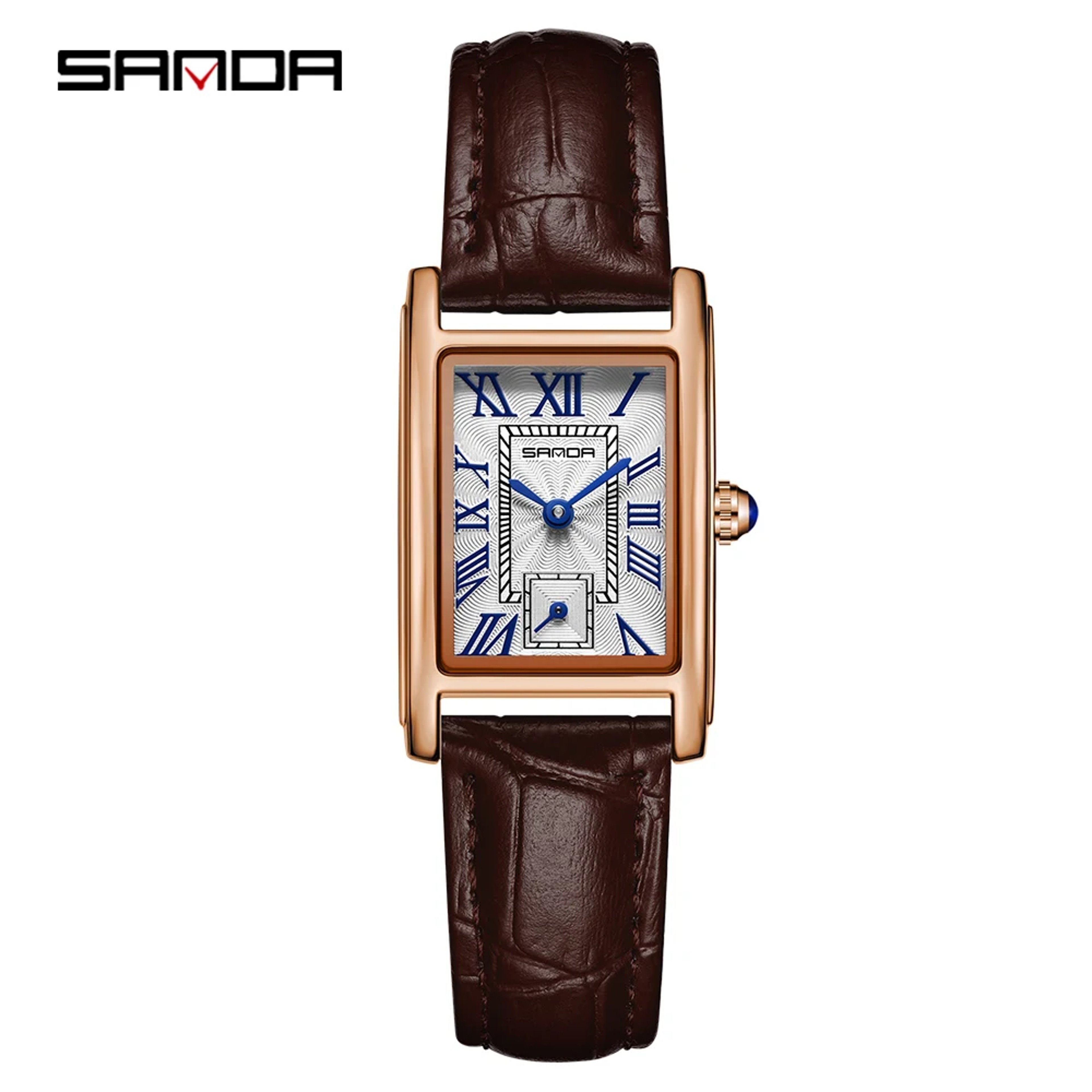 Womens Rectangle Watch Elegant Quartz Leather Wristwatch 9