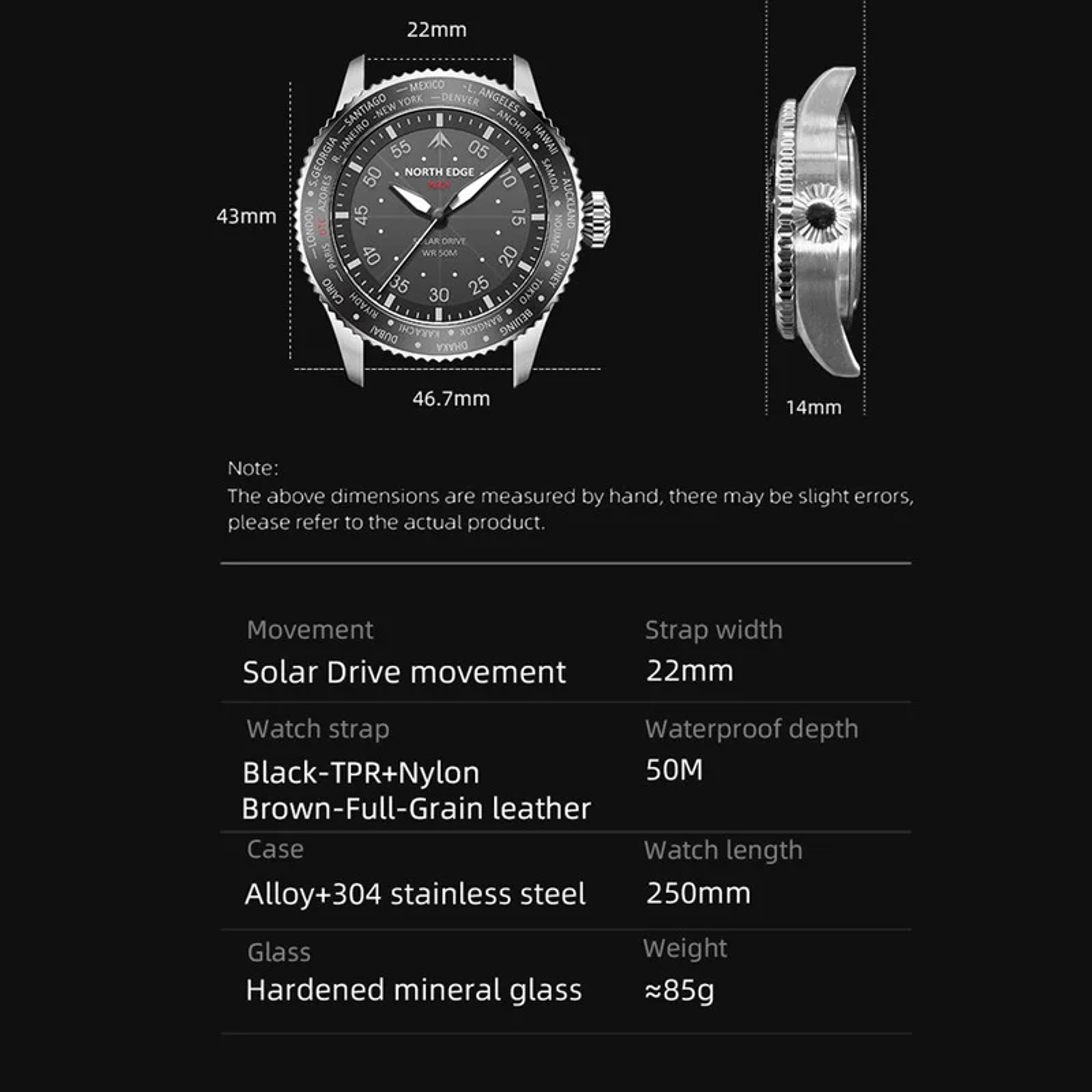 Solar Watch For Men Waterproof Luminous Leather Strap 5