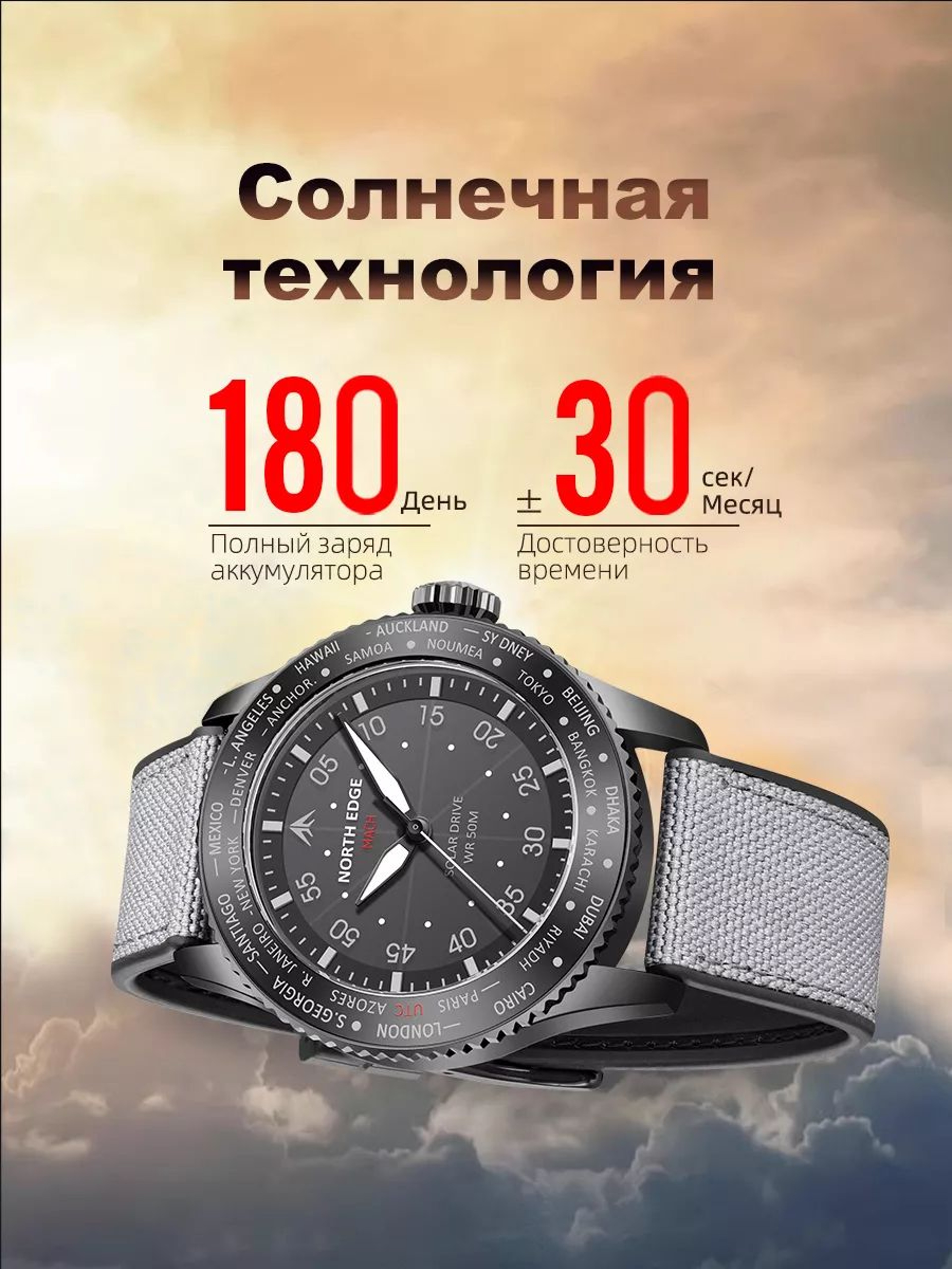 Solar Powered Watch For Men Waterproof Pilot Chronograph 5