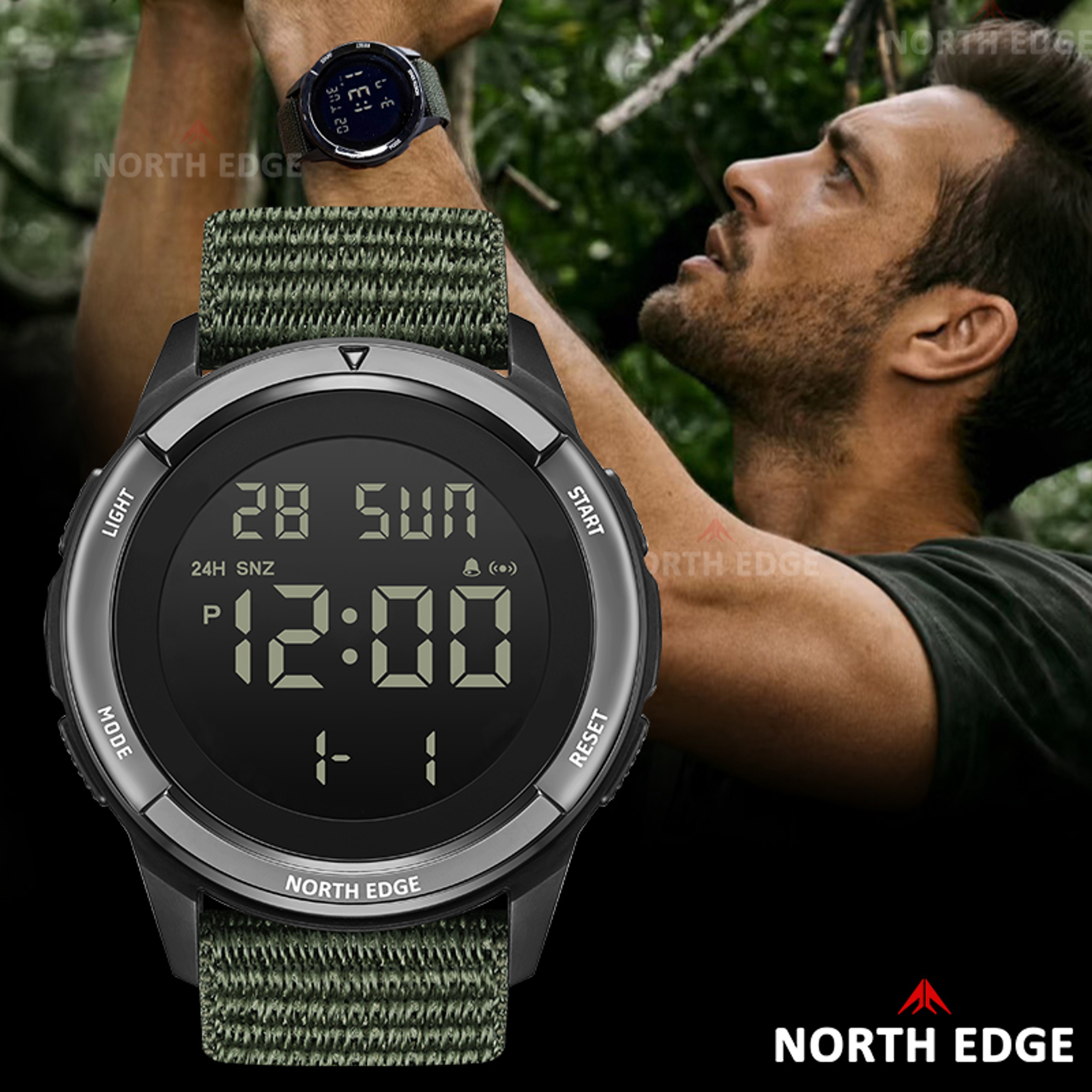 NORTH EDGE TERRAX 2025 Mens Digital Military Sports Watch Waterproof 50M Countdown Lightweight Stu