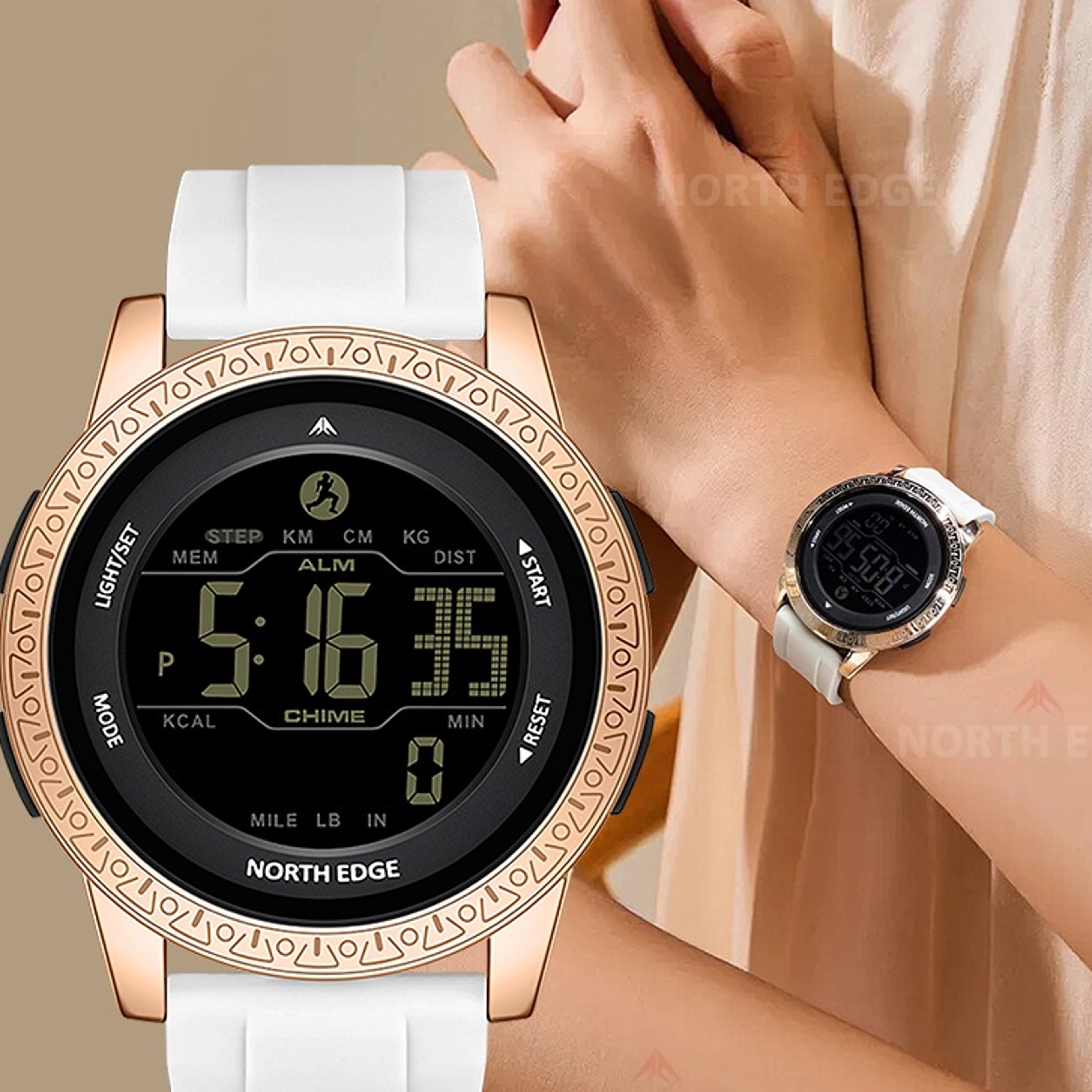 NORTH EDGE APOLLO Luxury Men Women Digital Watch Waterproof 50M Sports Watches Dual Time Pedometer j
