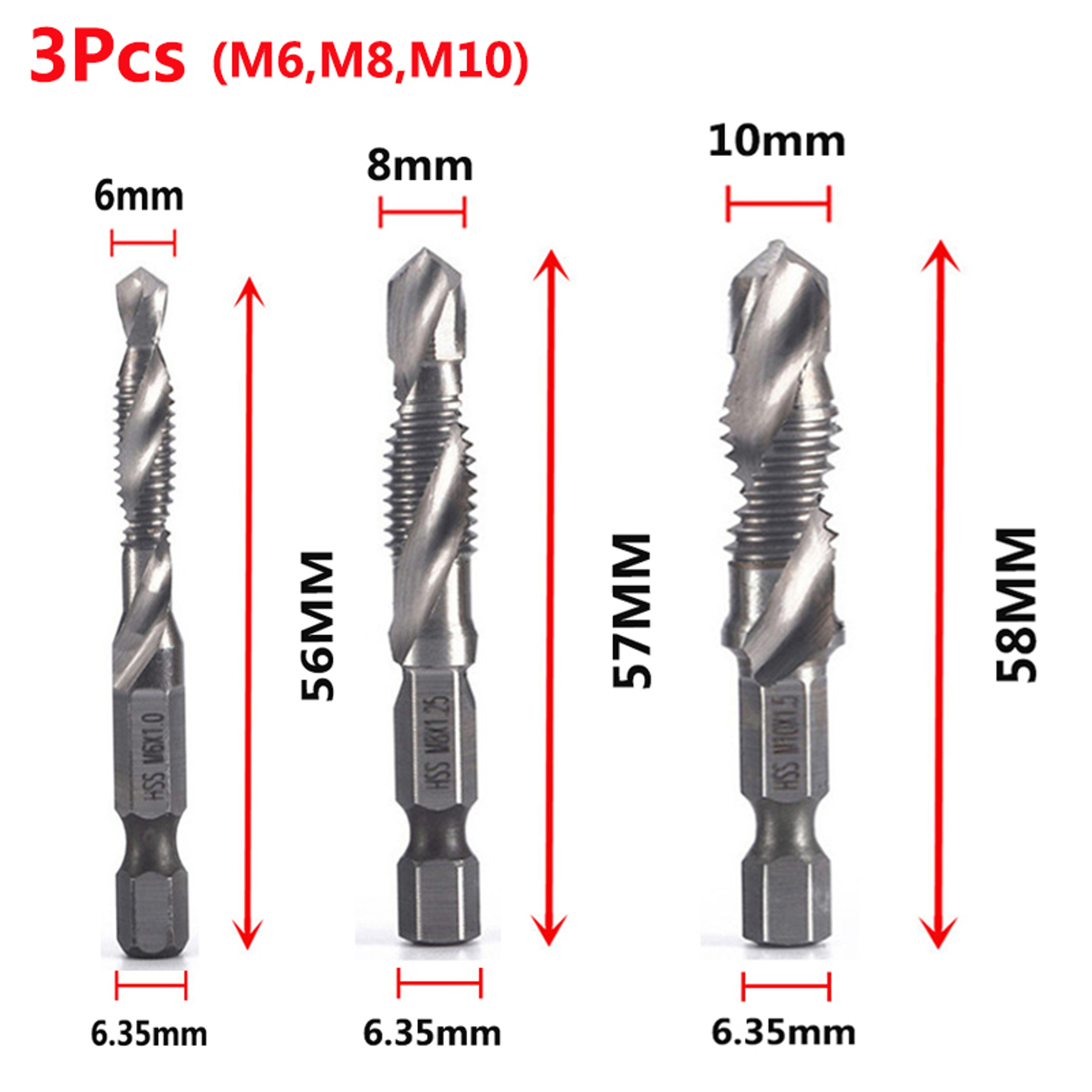 Metric Tap Drill Bit Set Titanium HSS Hex Shank Combination Taps – view 15