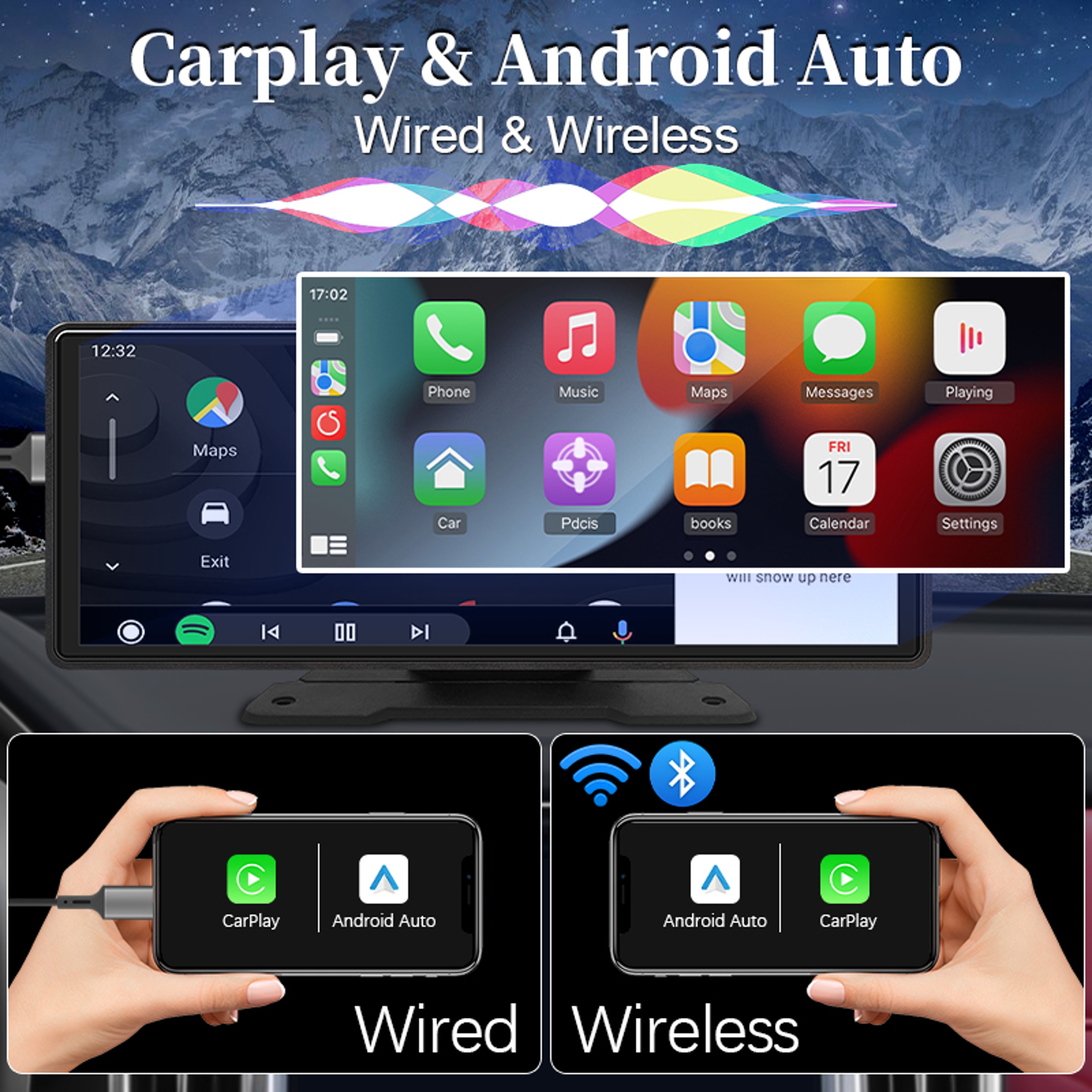 1026 Car Mirror Radio Multimedia Video Player Universal Wireless Carplay Android Auto Screen With