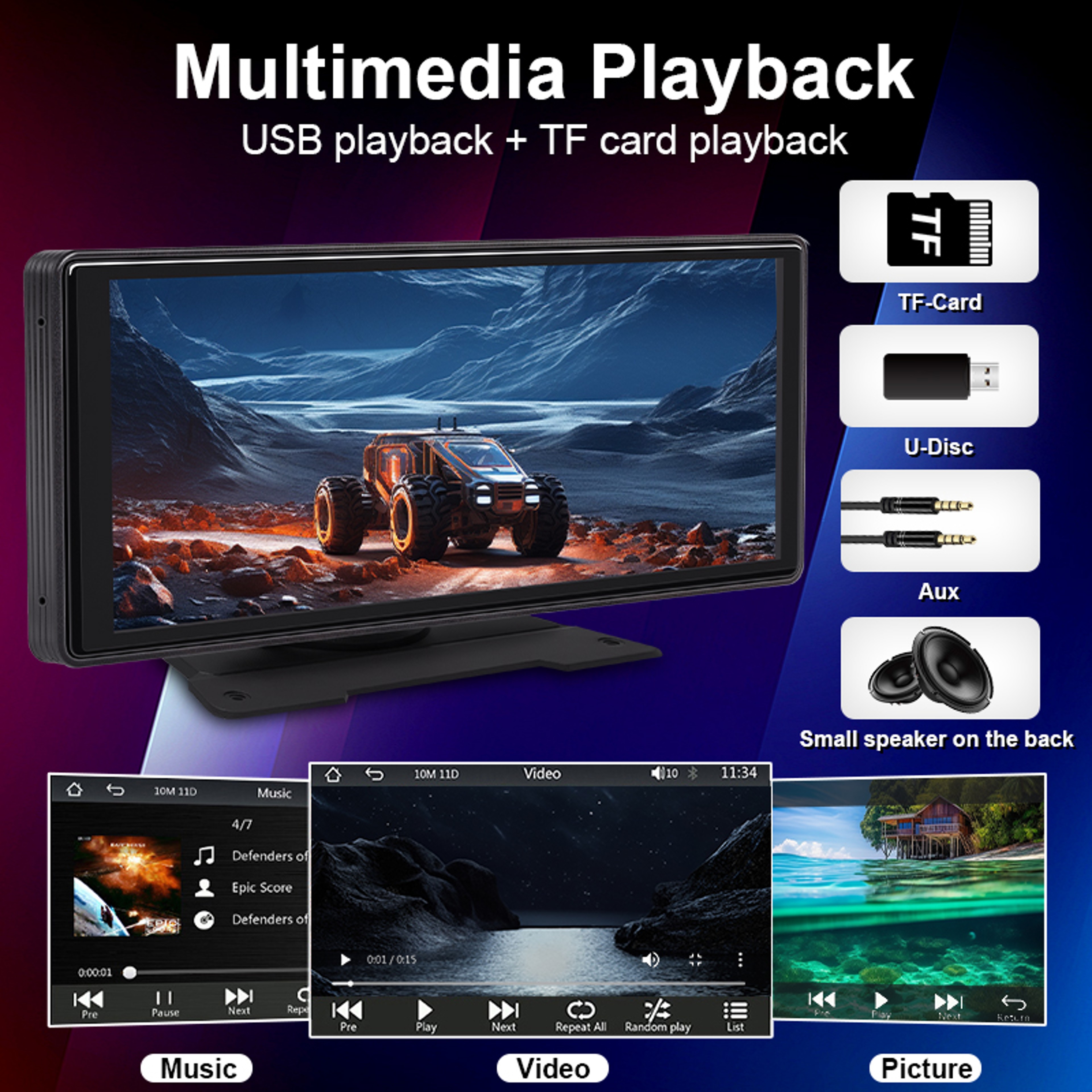 Wireless CarPlay Screen With Android Auto Bluetooth AUX And USB 3