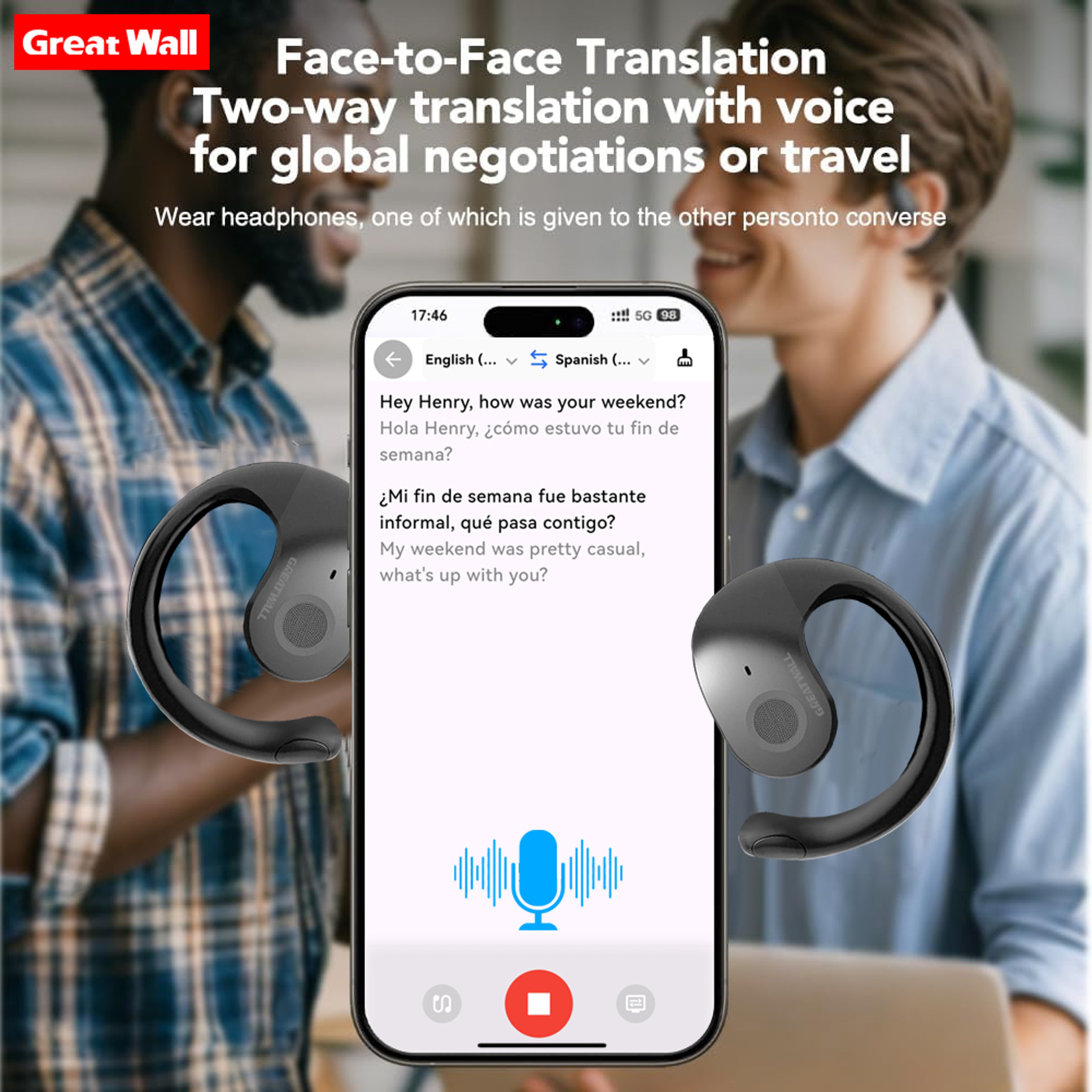 GreatWall AI Translation Earbuds Real Time 100 Language Bluetooth Translator 4