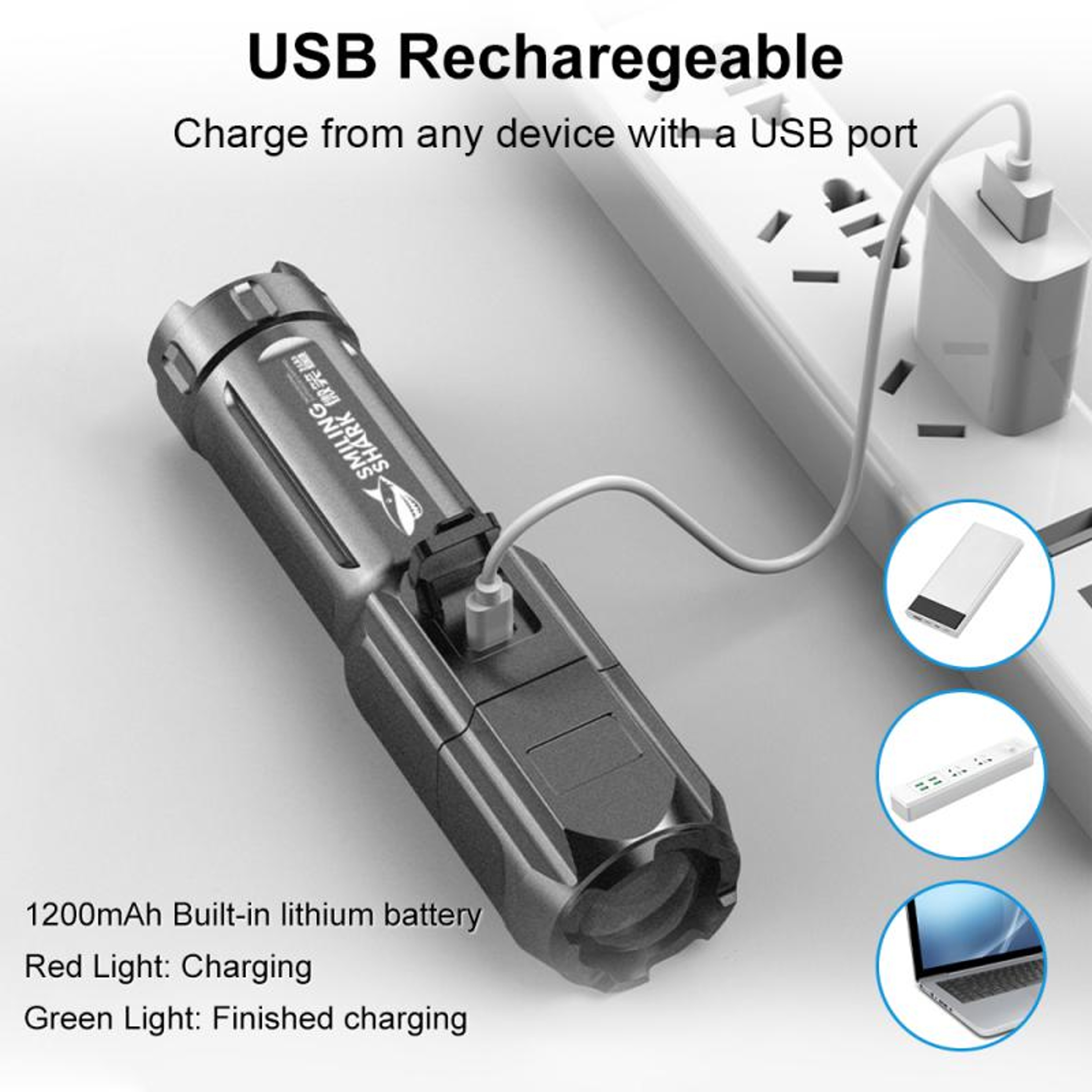 Ultra Bright Rechargeable LED Flashlight Waterproof Zoomable Tactical Flashlight – view 6