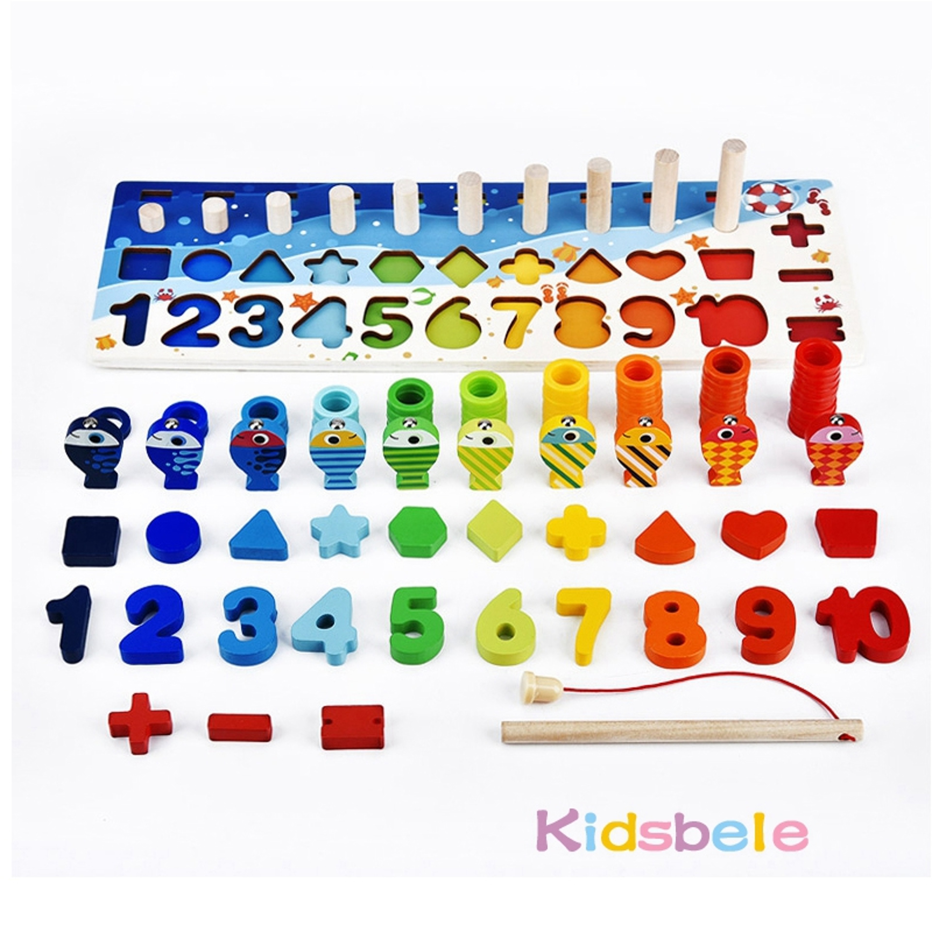Montessori Math Toy Wooden Puzzle With Magnetic Fishing Game For Toddlers 2