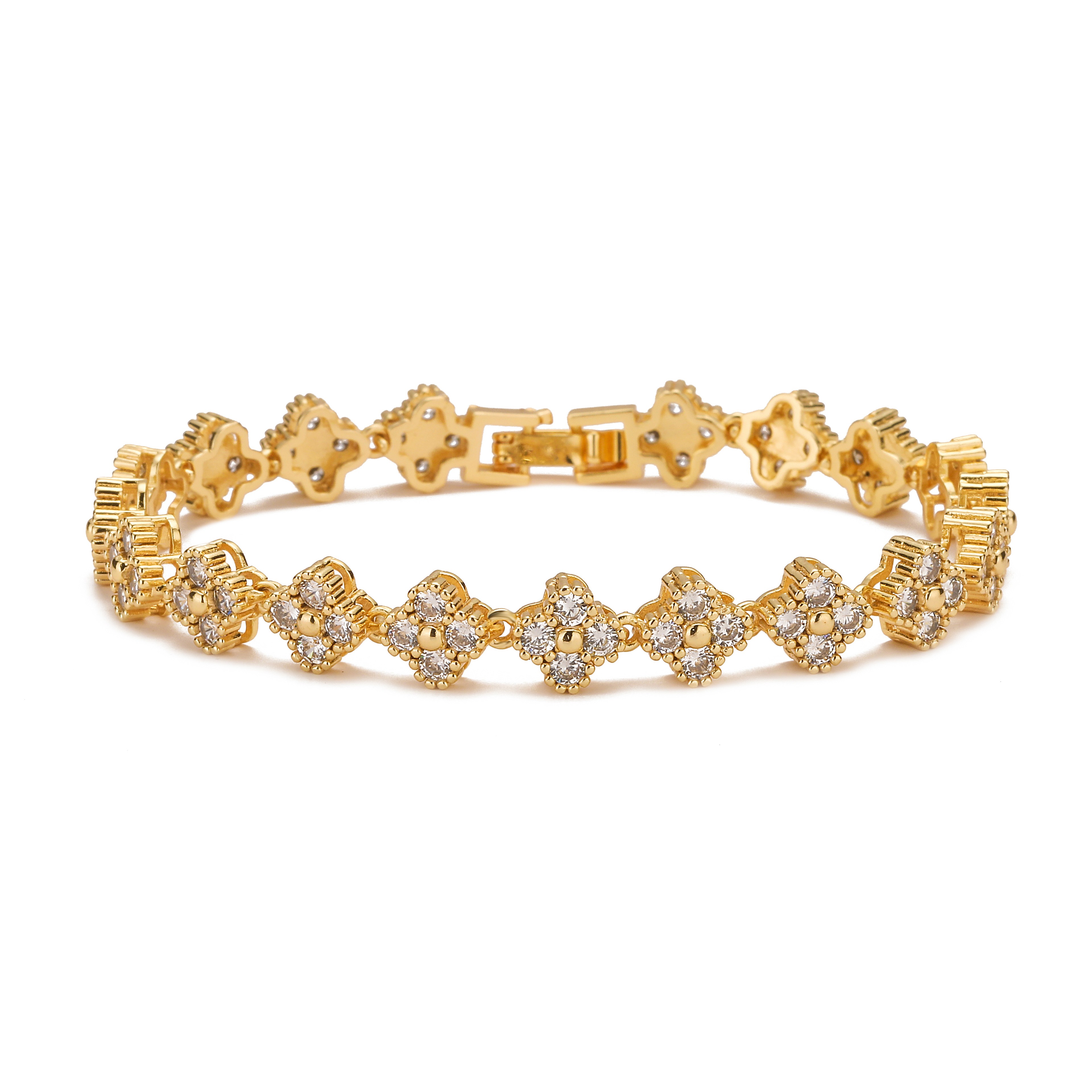 Gold Plated Flower Necklace And Bracelet Set For Women 11