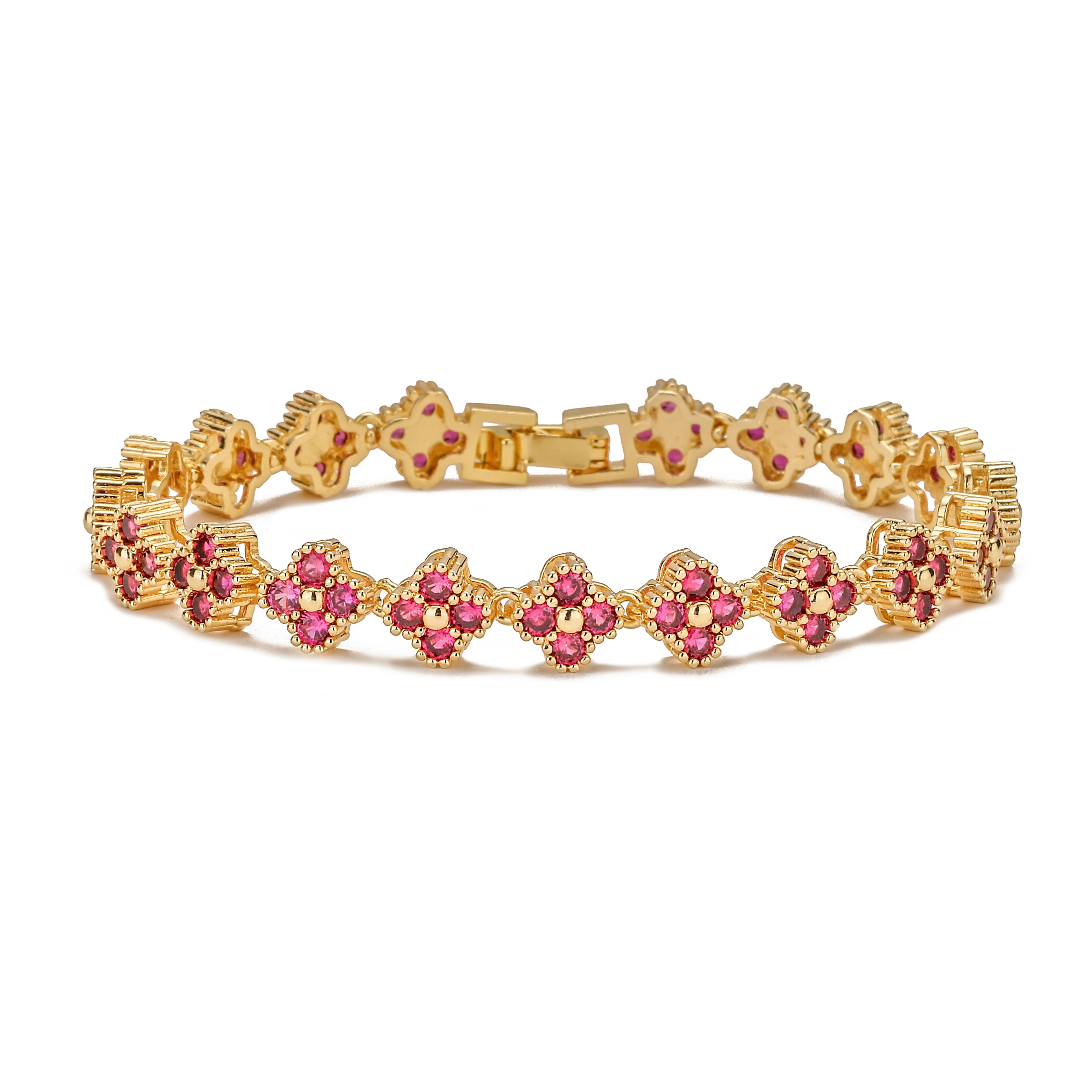 Gold Plated Flower CZ Necklace And Bracelet For Women 2