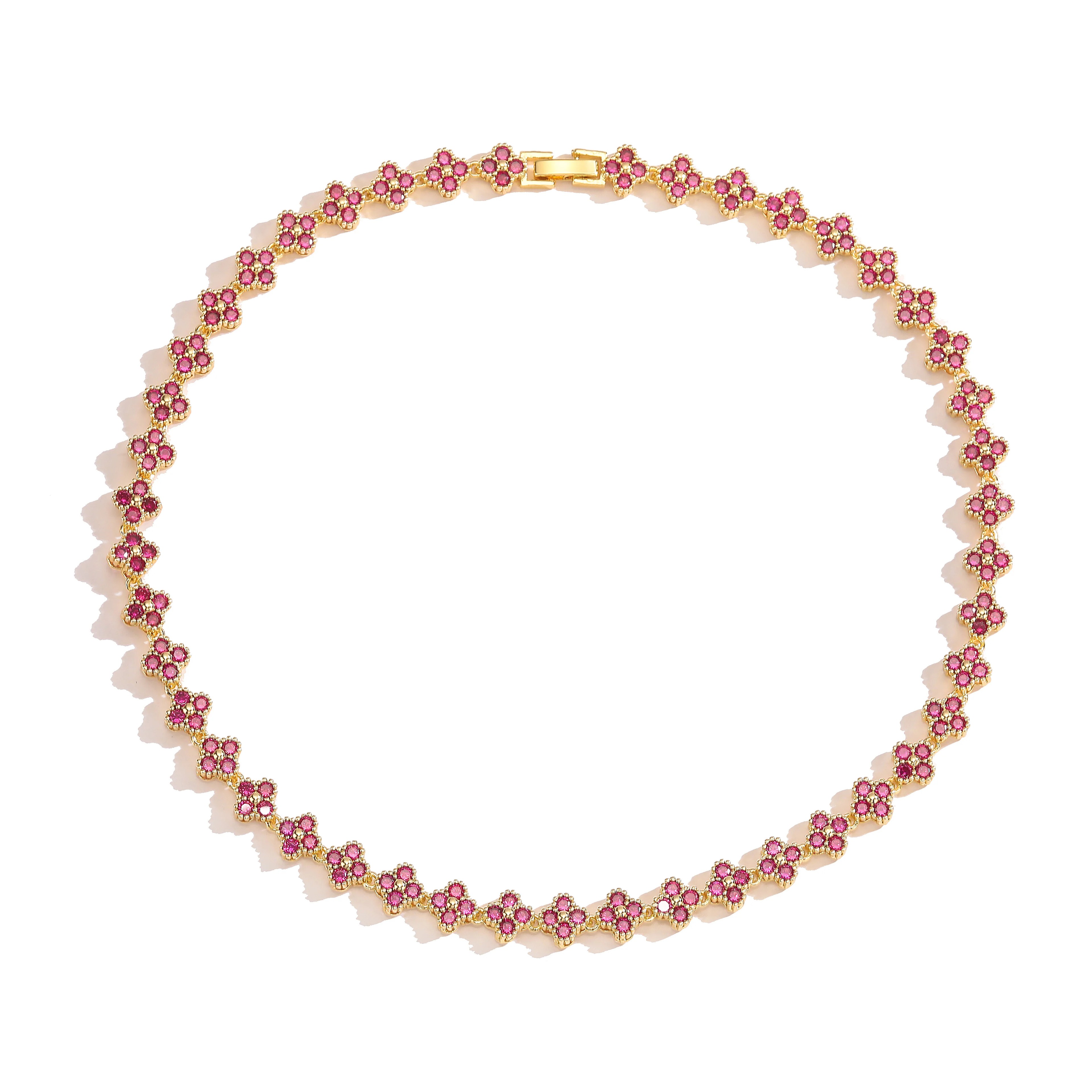 Gold Plated Flower CZ Necklace And Bracelet For Women 16