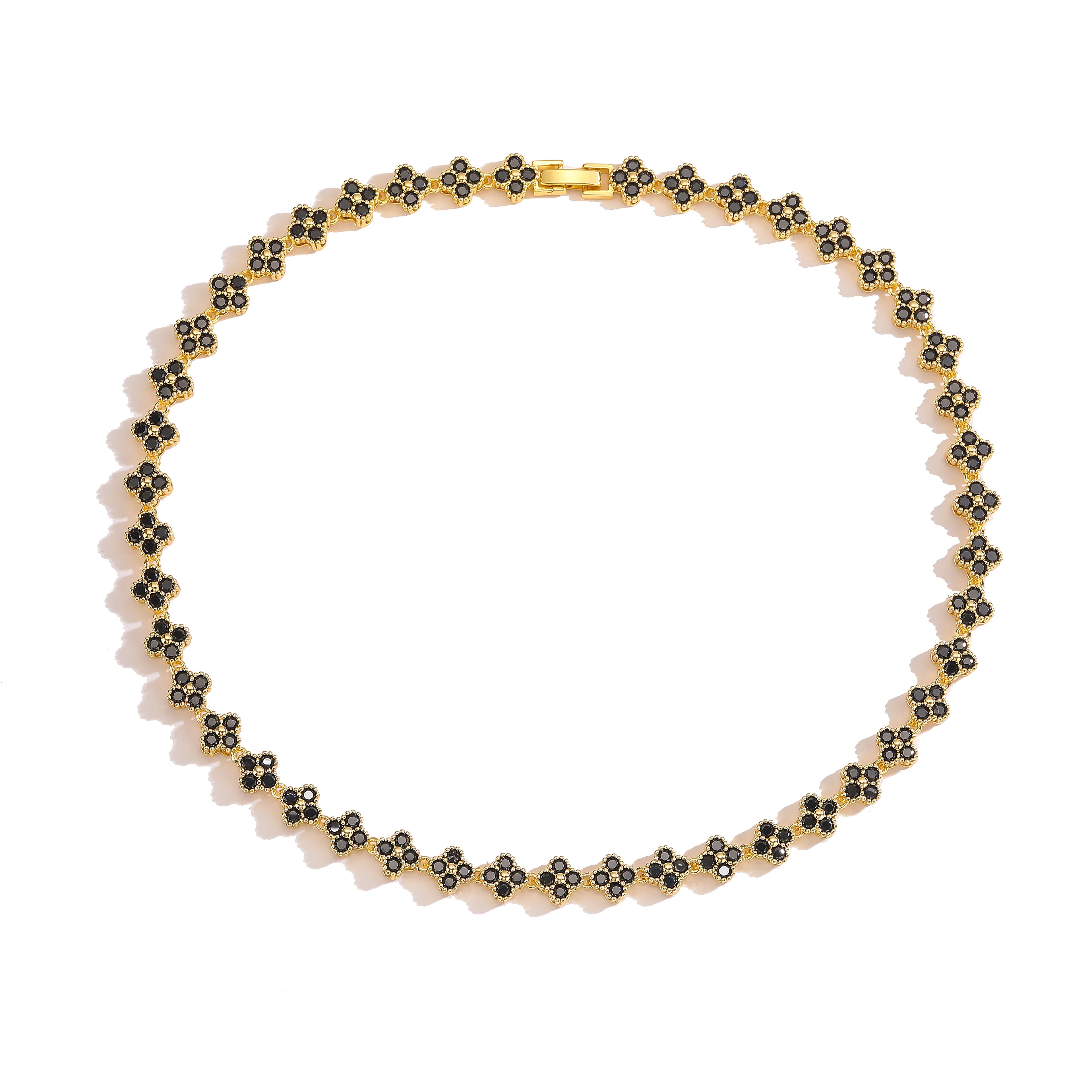 Gold Plated Flower CZ Necklace And Bracelet For Women 18