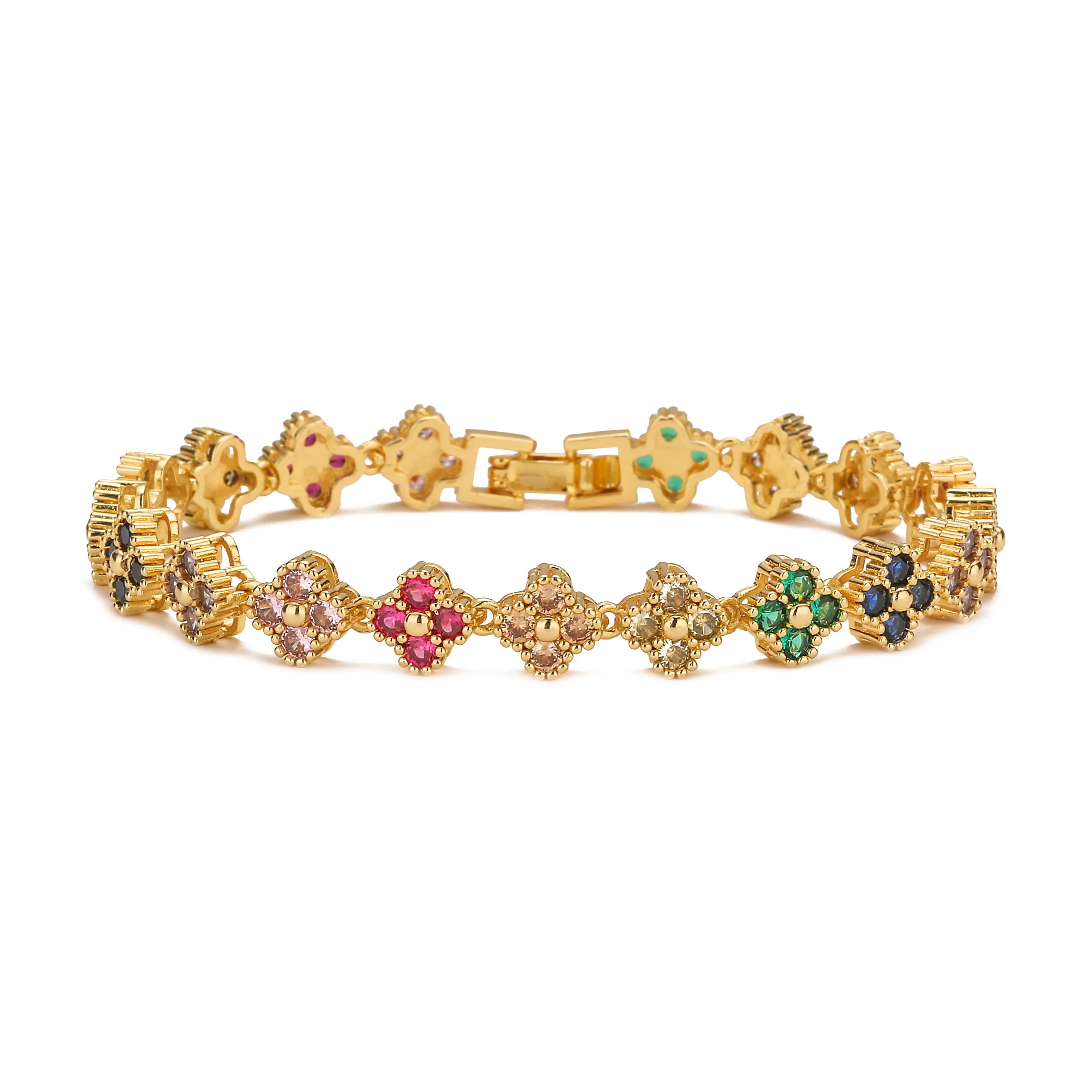 Gold Plated Flower CZ Necklace And Bracelet For Women 17