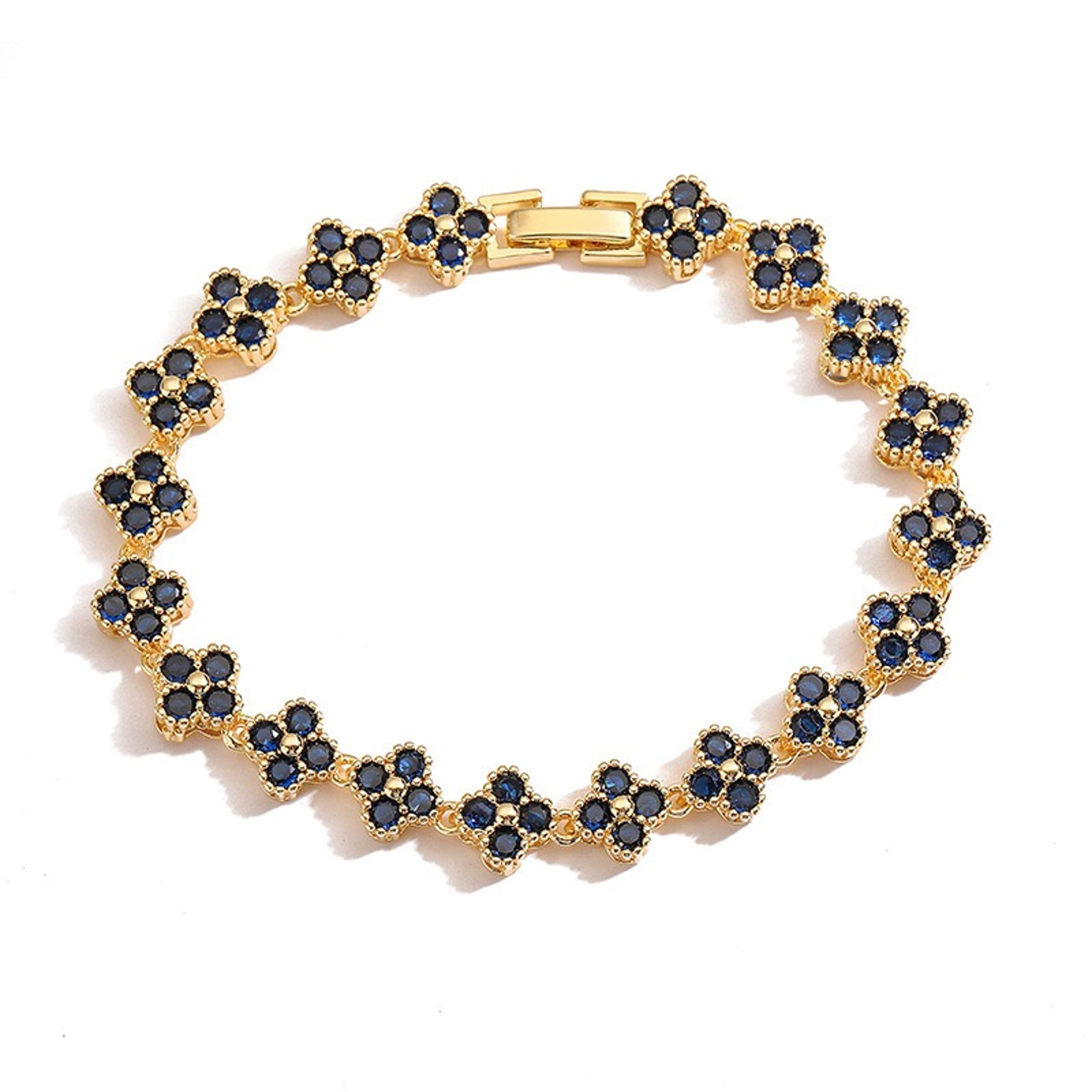 Gold Plated Flower CZ Necklace And Bracelet For Women 21