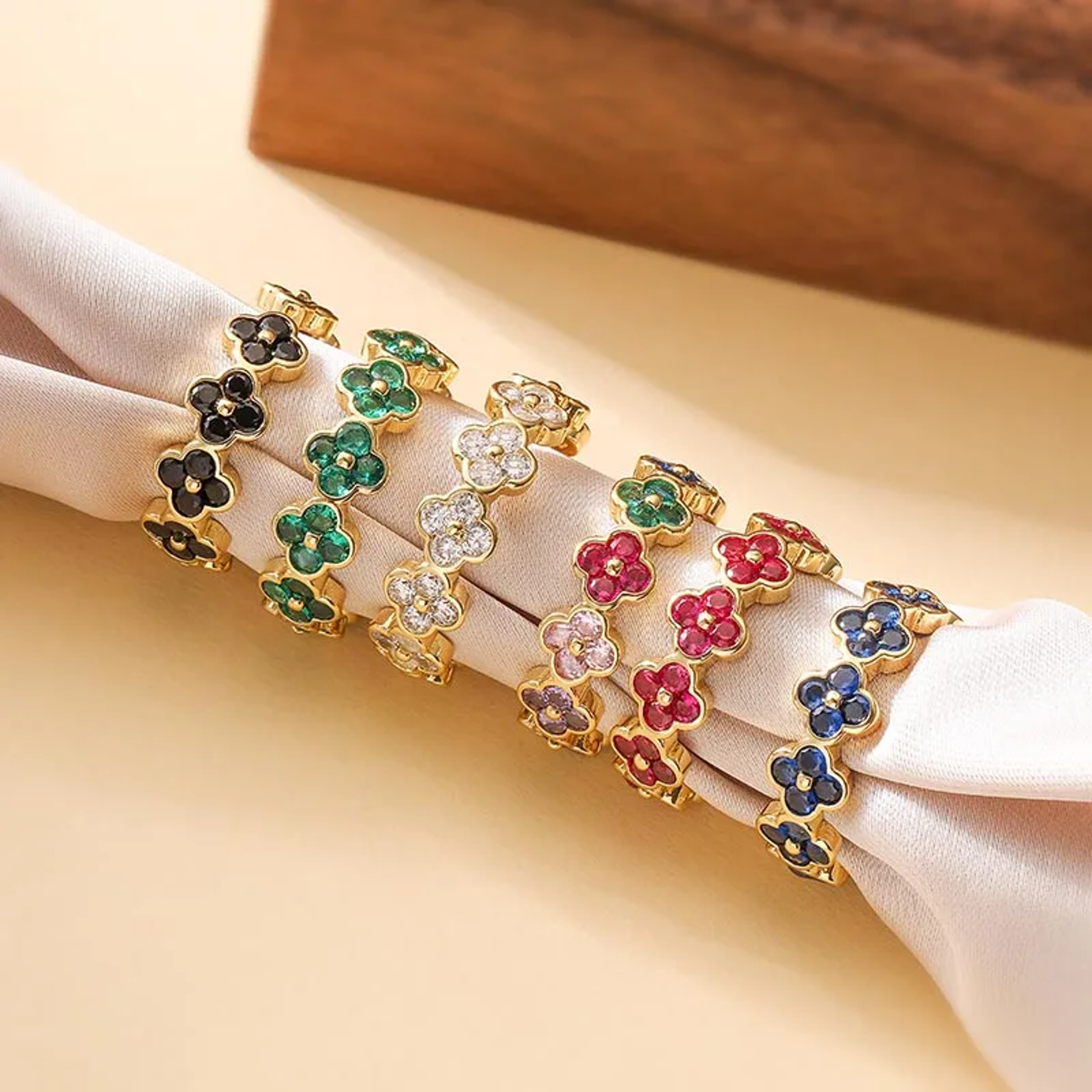 Gold Plated Adjustable Flower Ring With CZ Zirconia For Women 0