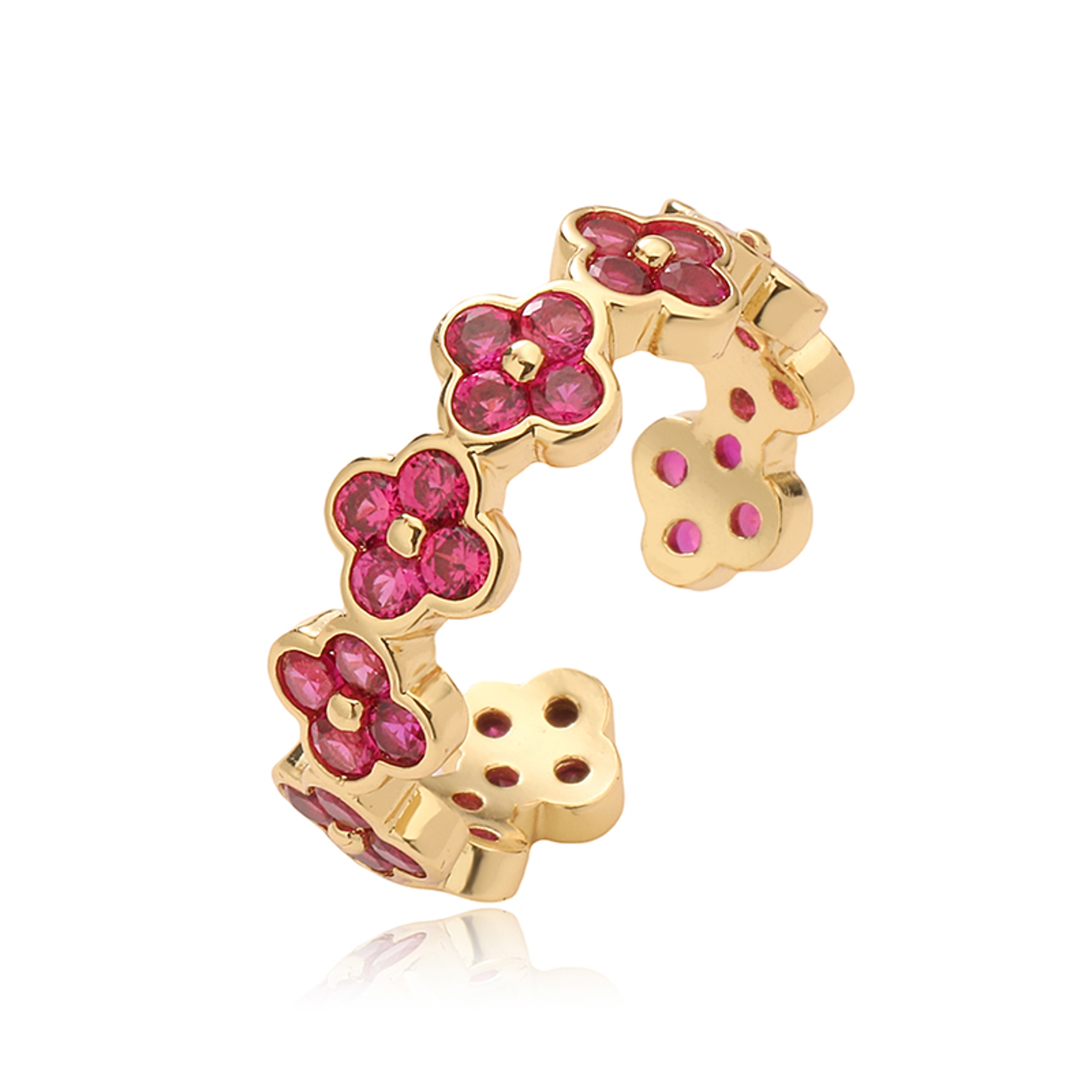 Gold Plated Adjustable Flower Ring With CZ Zirconia For Women 11
