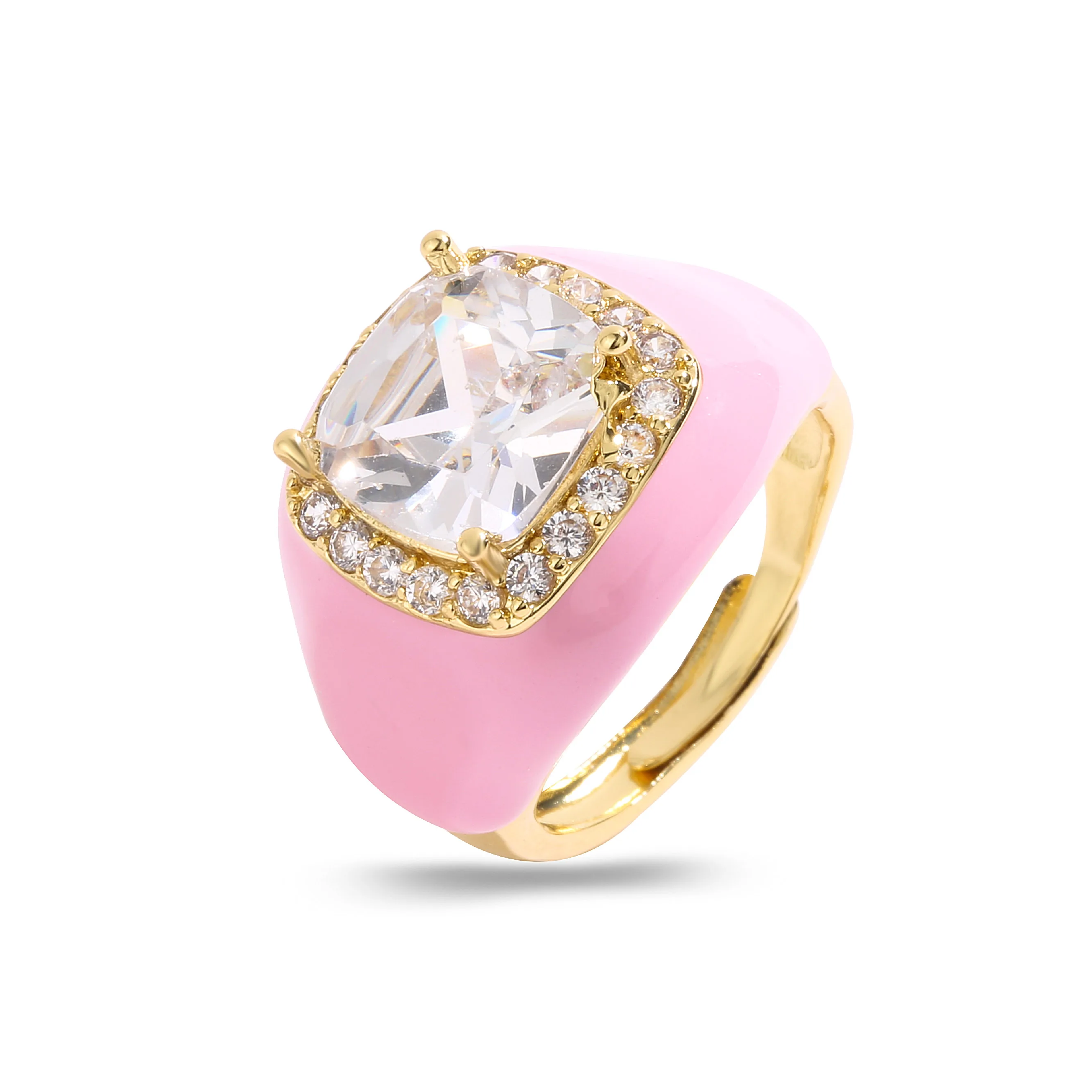 Multicolor Enamel Adjustable Ring For Women Gold Plated Zircon Statement Ring 0