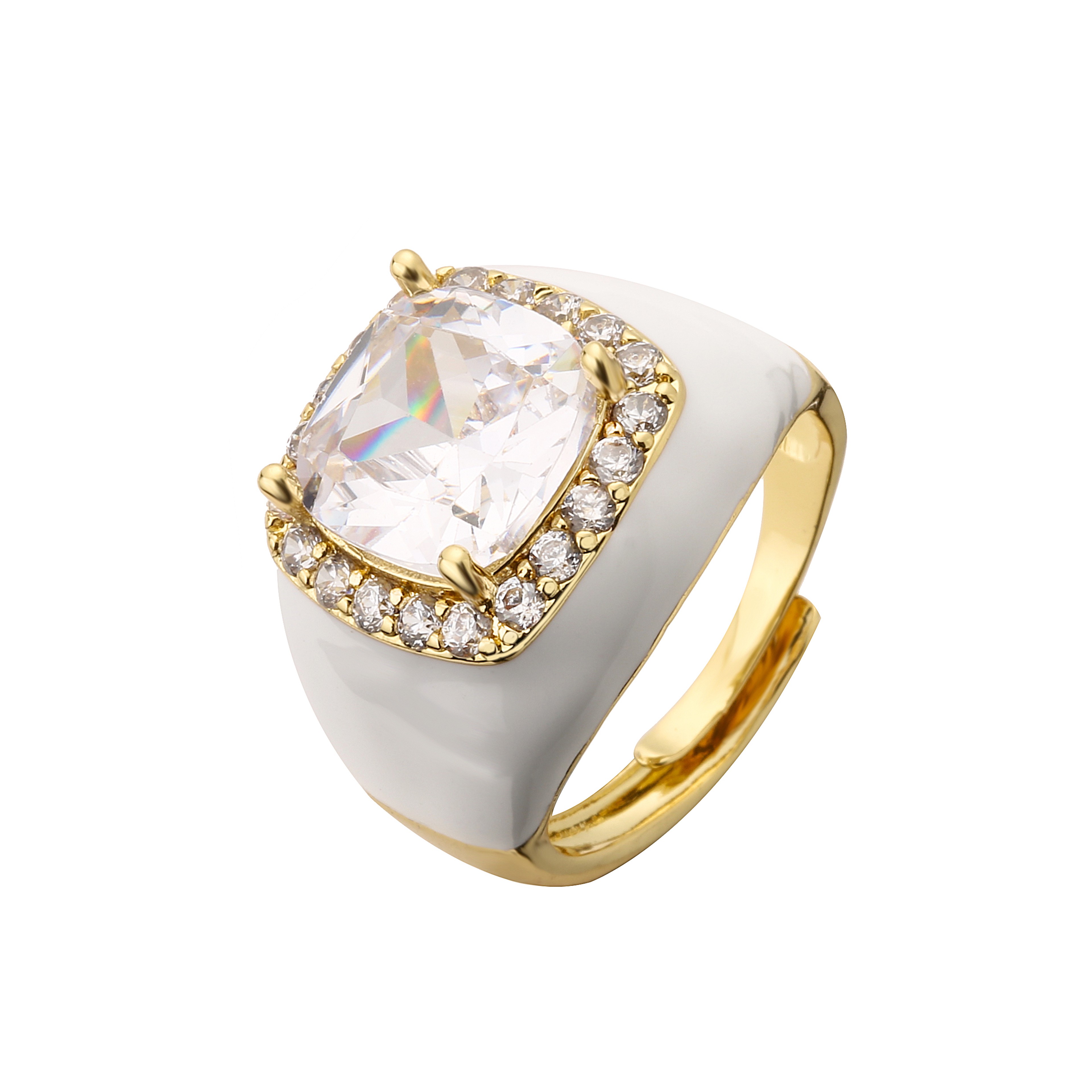 Multicolor Enamel Adjustable Ring For Women Gold Plated Zircon Statement Ring 2