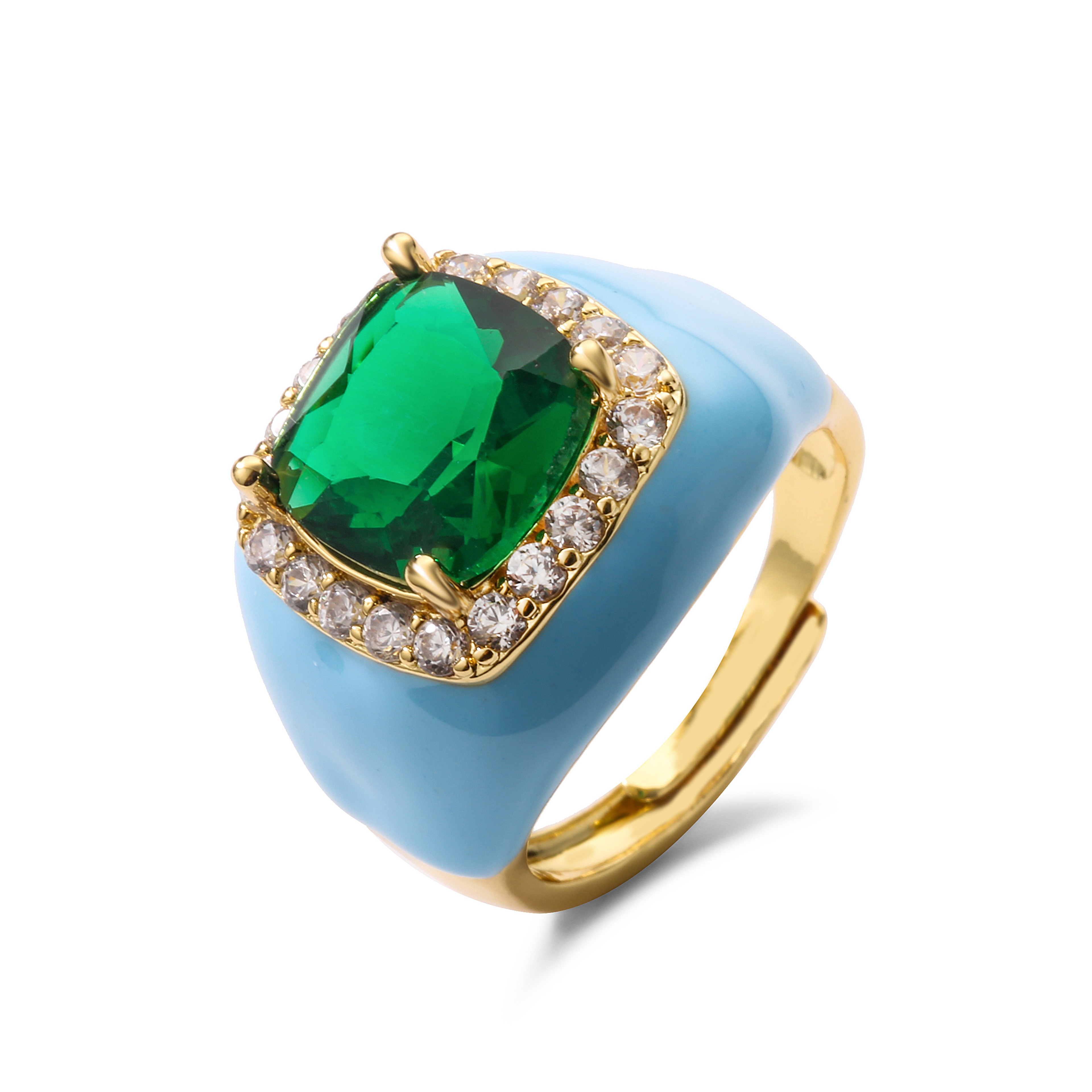Multicolor Enamel Adjustable Ring For Women Gold Plated Zircon Statement Ring 7