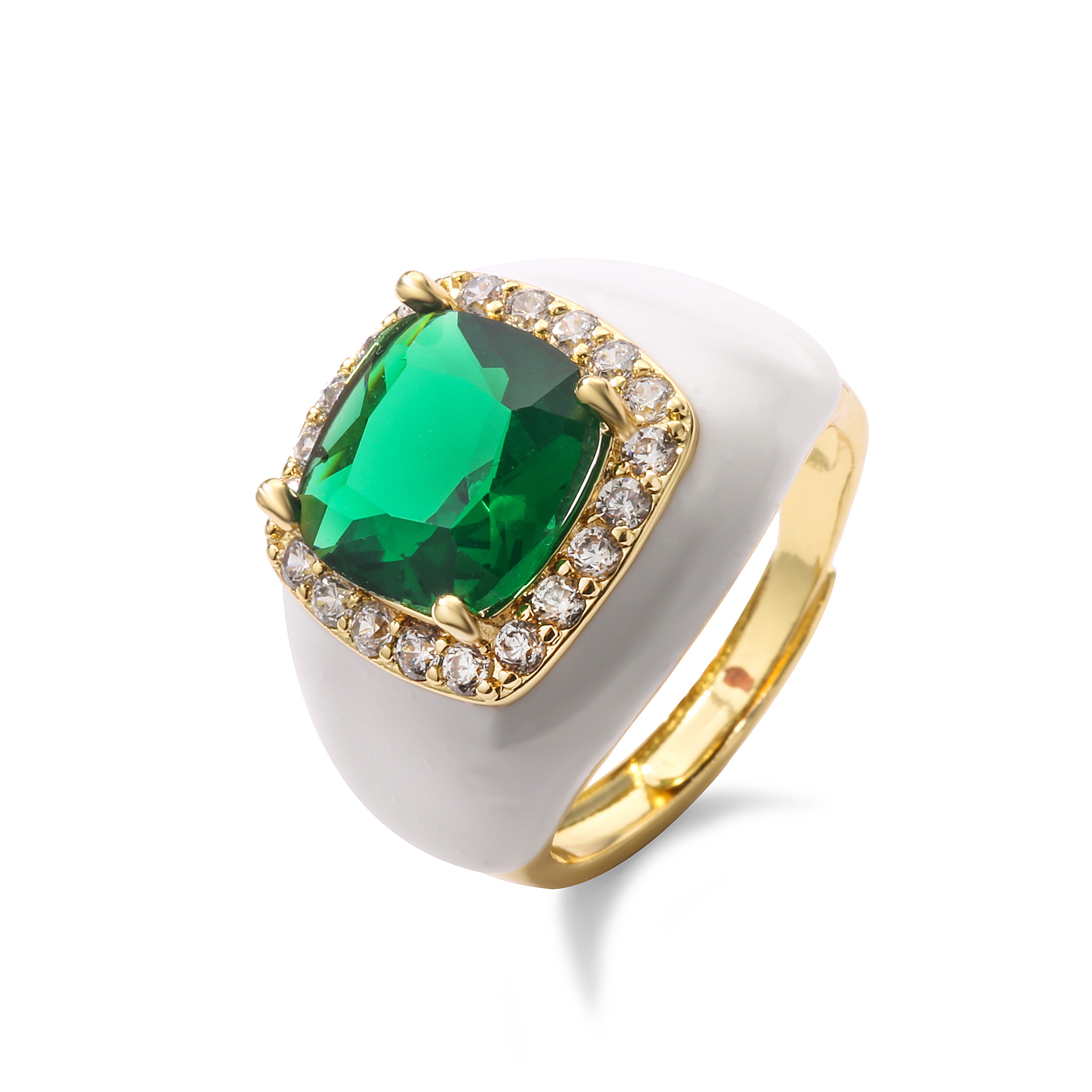 Multicolor Enamel Adjustable Ring For Women Gold Plated Zircon Statement Ring 12