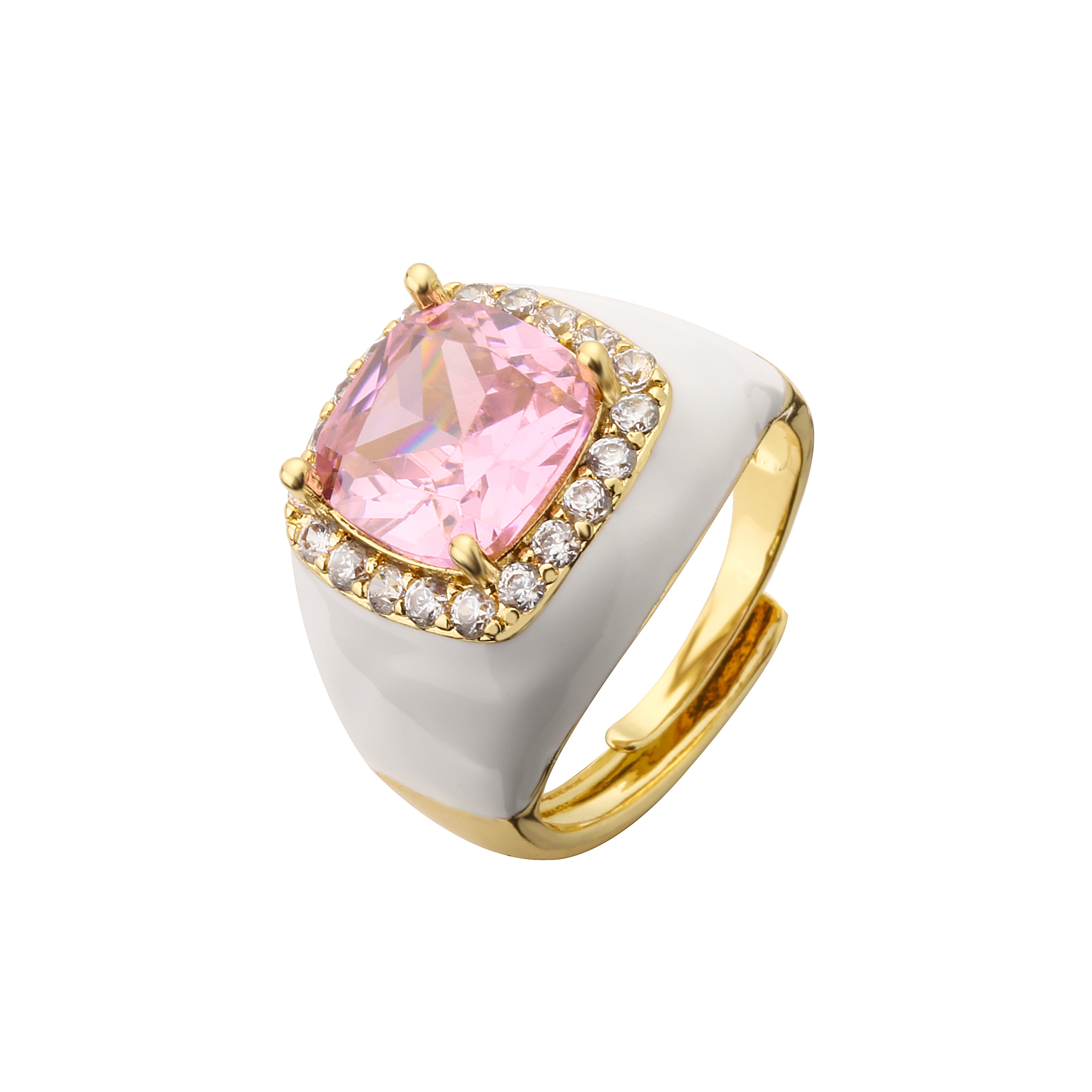 Multicolor Enamel Adjustable Ring For Women Gold Plated Zircon Statement Ring 15