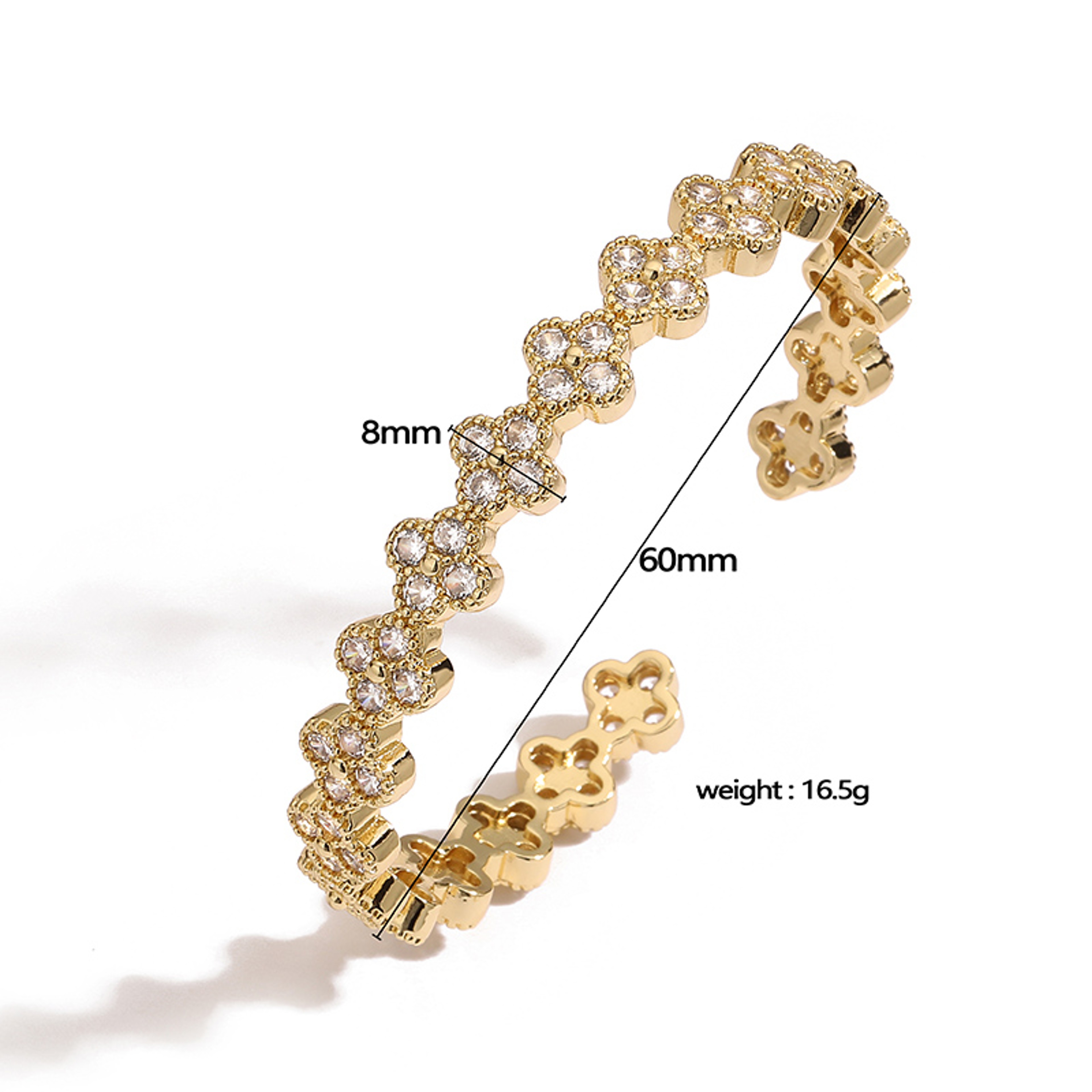 Gold Plated Flower Bracelet For Women With Cubic Zirconia Adjustable Bangle 3
