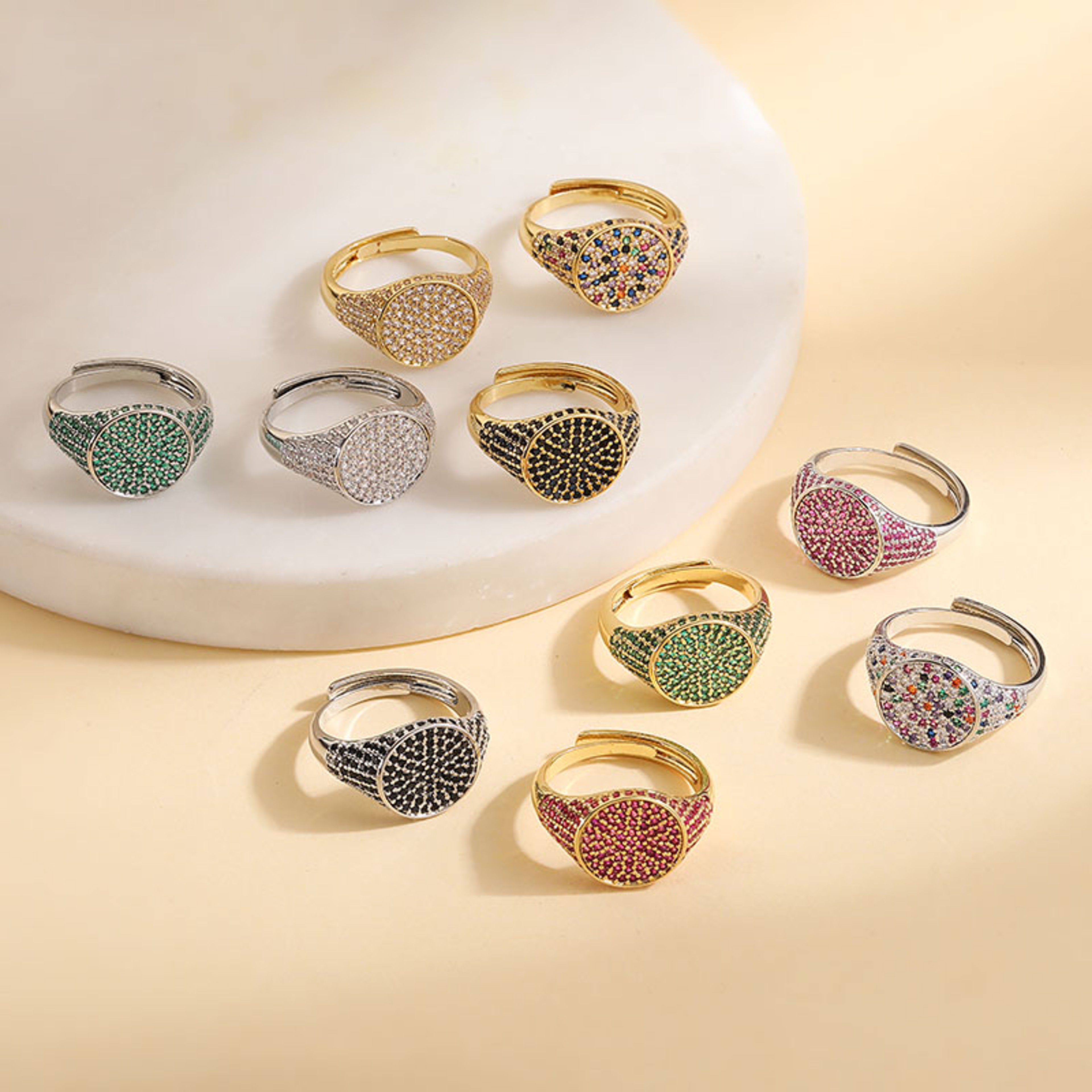 Gold Plated Multicolor Zirconia Ring Adjustable Statement Ring 3