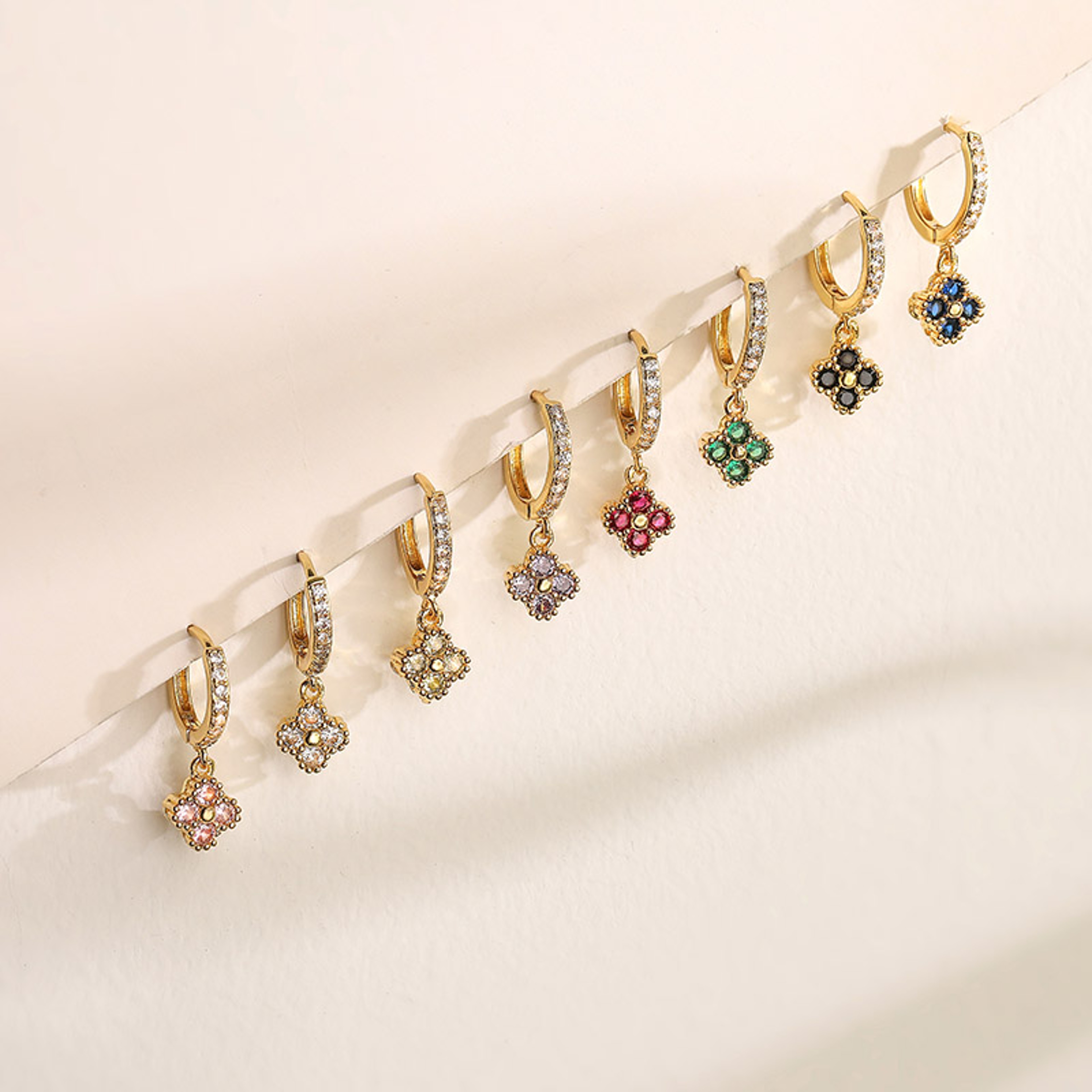 Gold Plated Huggie Hoop Earrings With Crystal Zirconia Flower Dangle 0