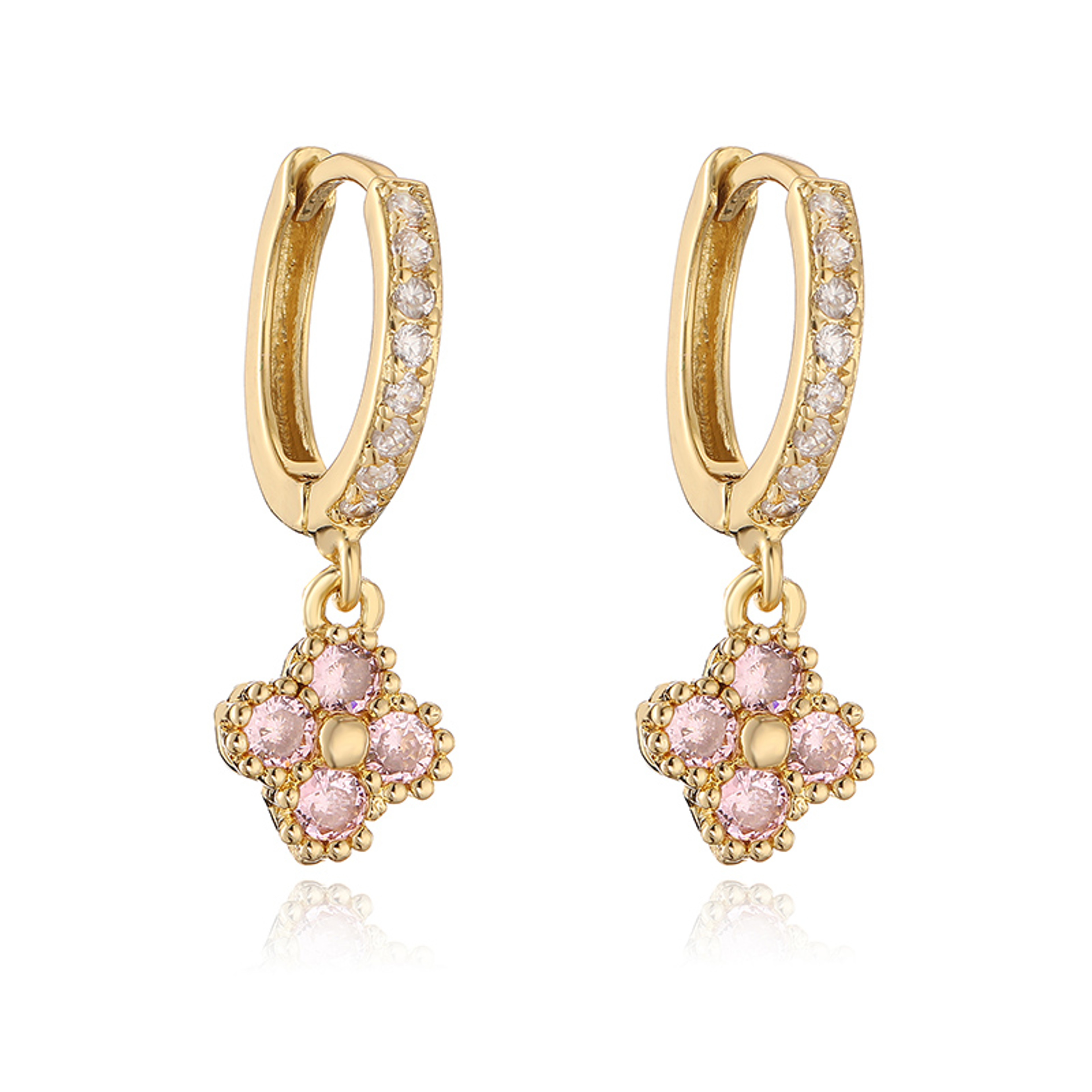 Gold Plated Huggie Hoop Earrings With Crystal Zirconia Flower Dangle 5