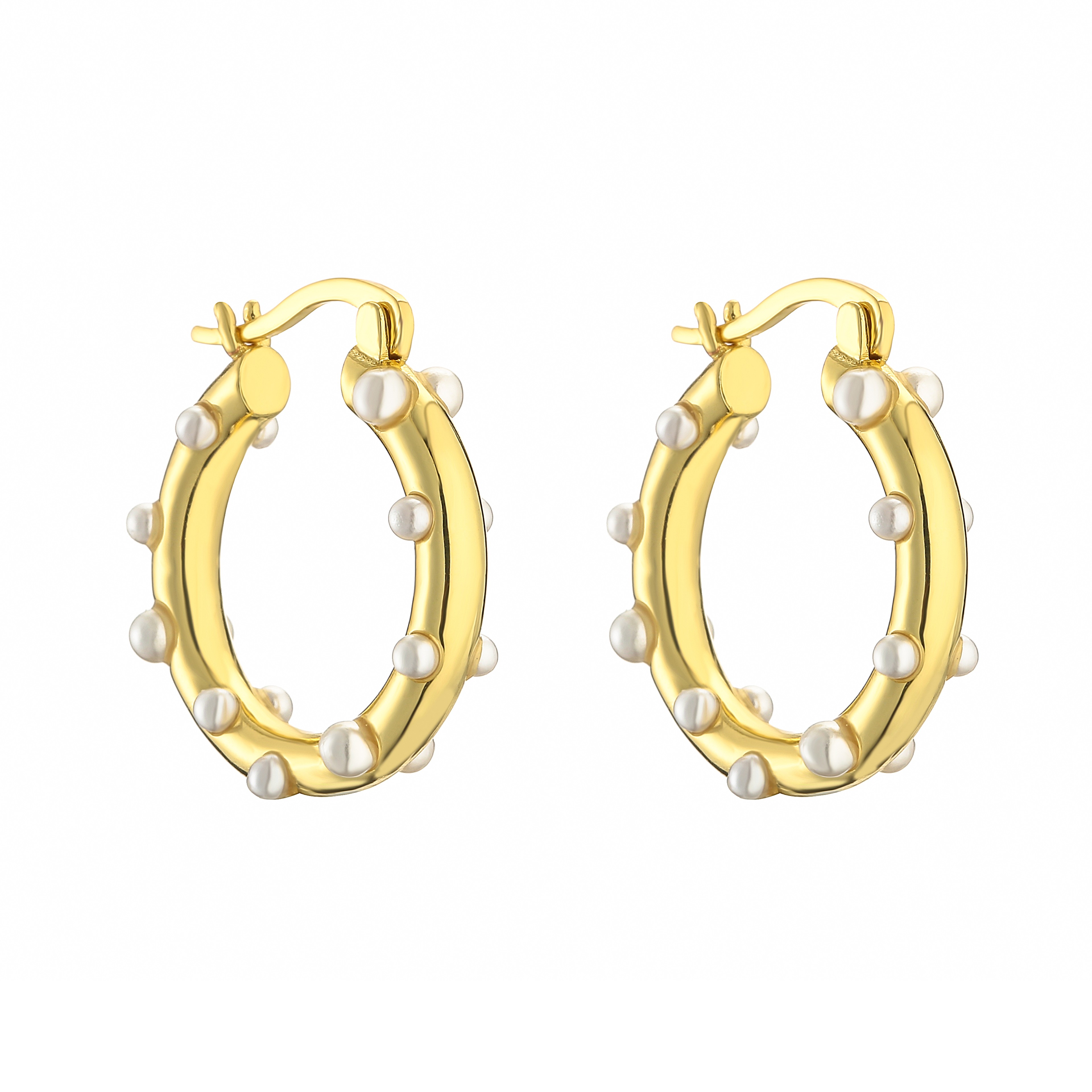 Lustre Pearl Hoops Gold Plated Textured Chunky Earrings For Women 8
