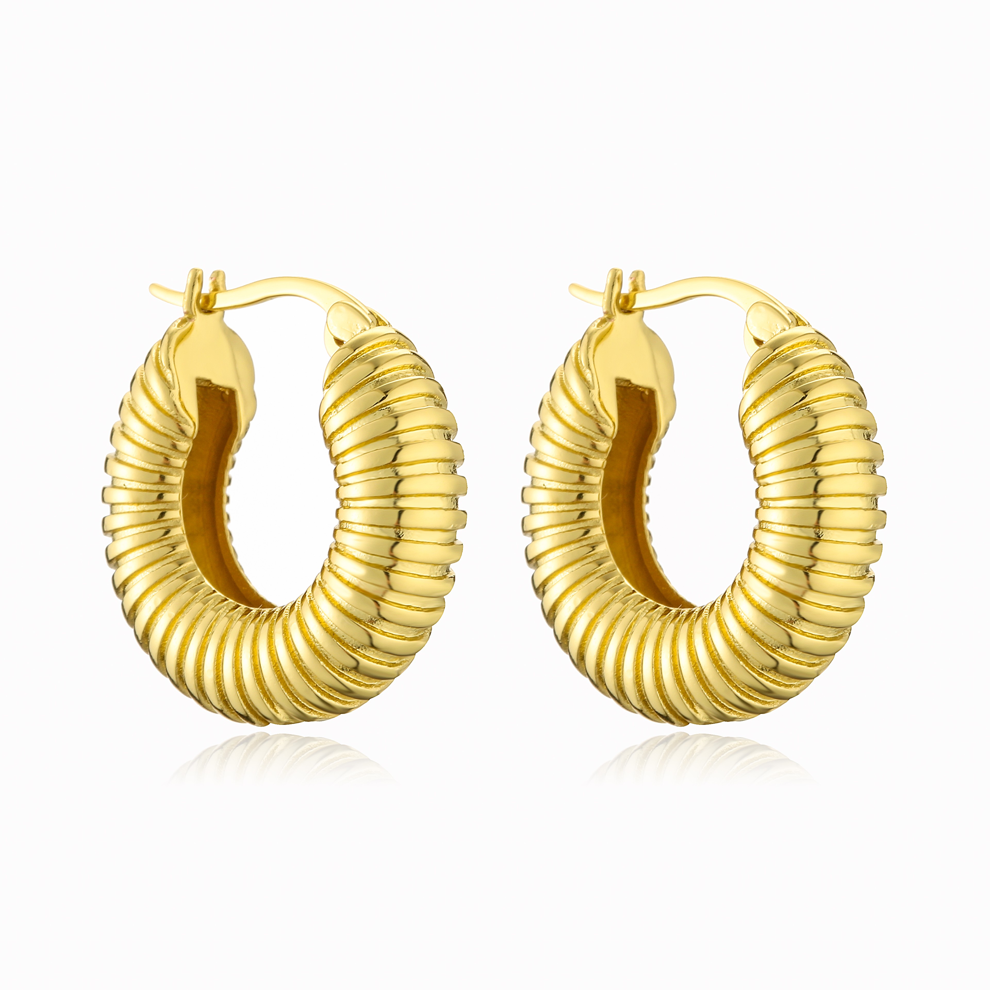 Lustre Pearl Hoops Gold Plated Textured Chunky Earrings For Women 14