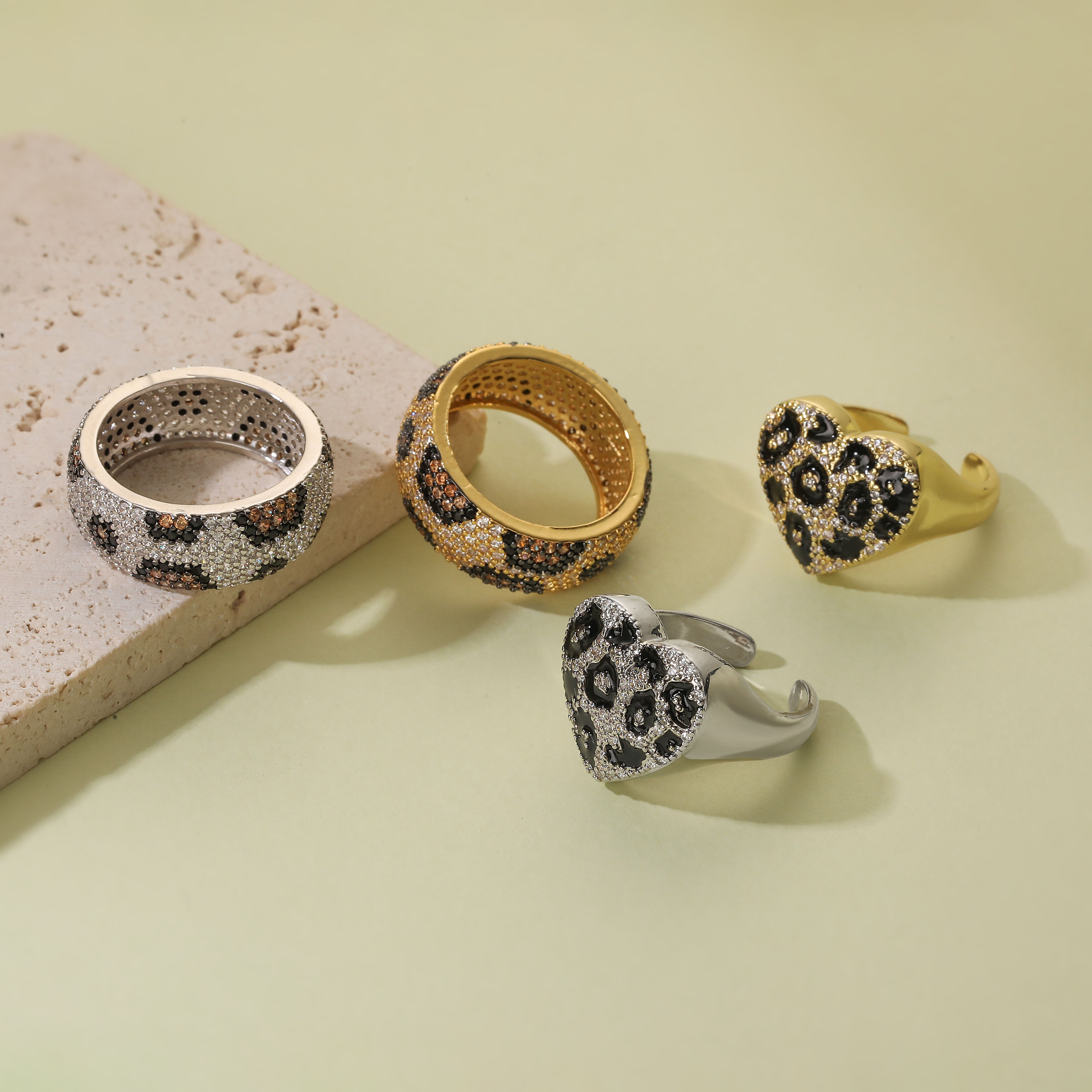 Leopard Print Ring Adjustable Heart Y2K Ring Unisex Statement Jewelry 3
