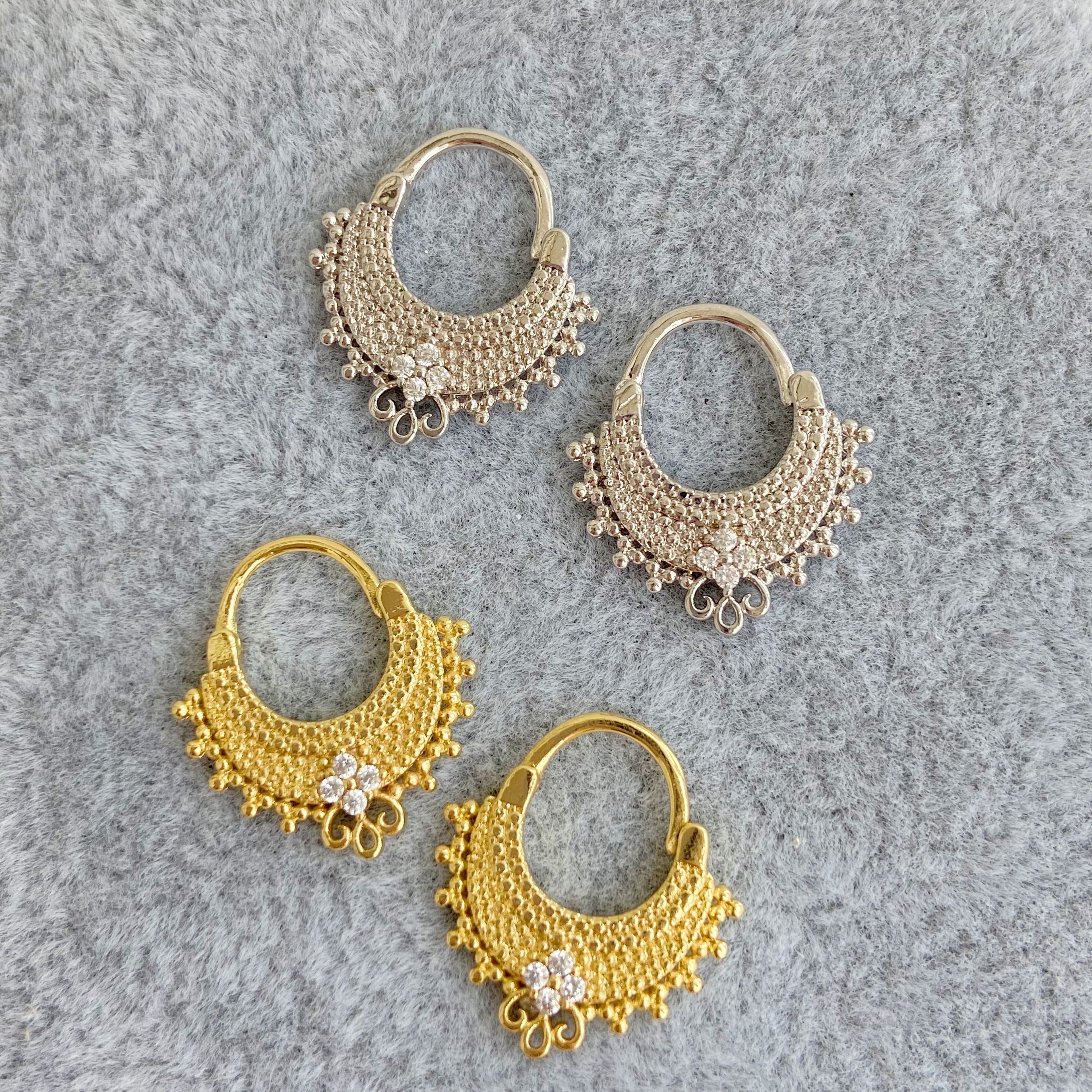 Mini CZ Lace Clip On Earrings for Women Gold Silver – view 2
