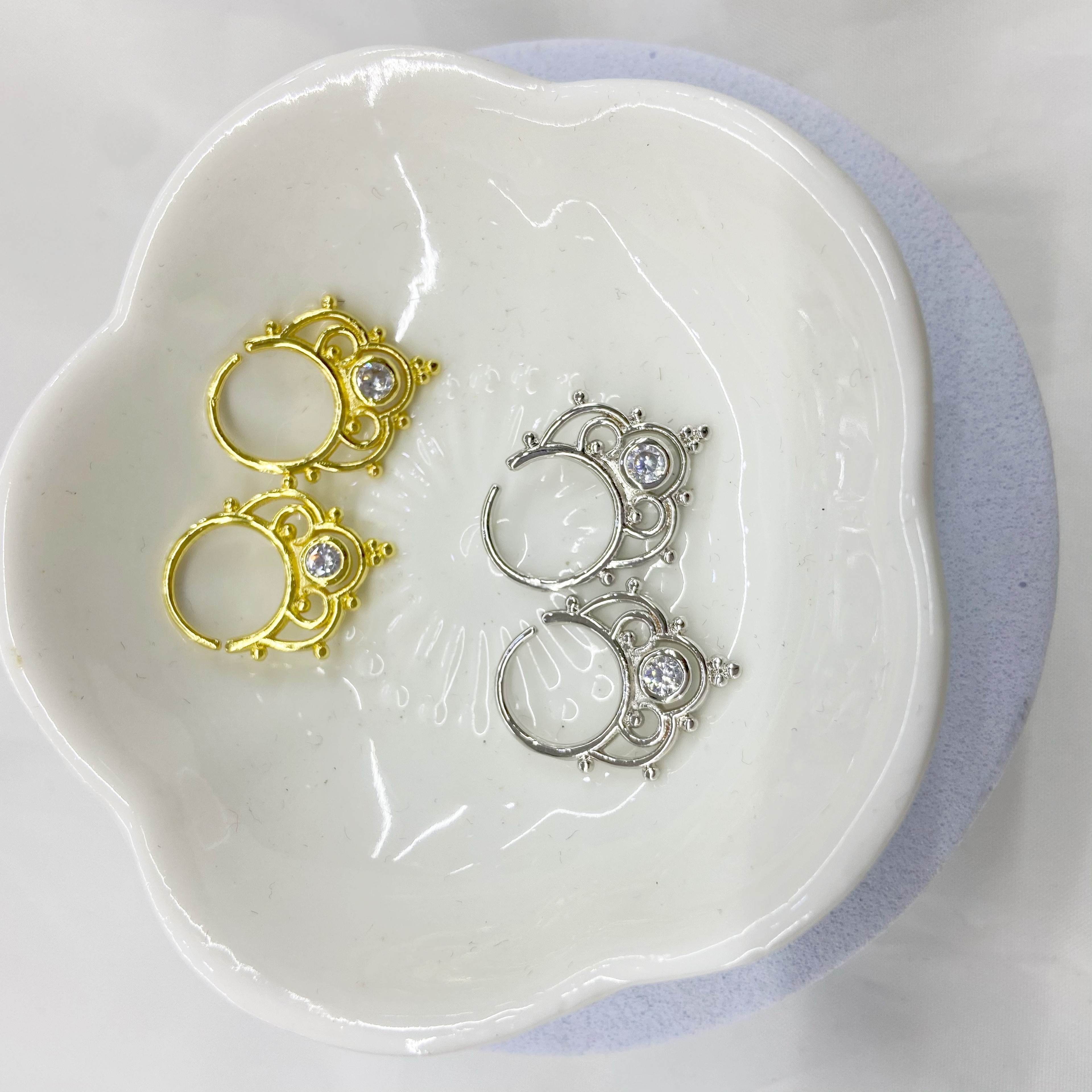 Mini CZ Lace Clip On Earrings for Women Gold Silver – view 6
