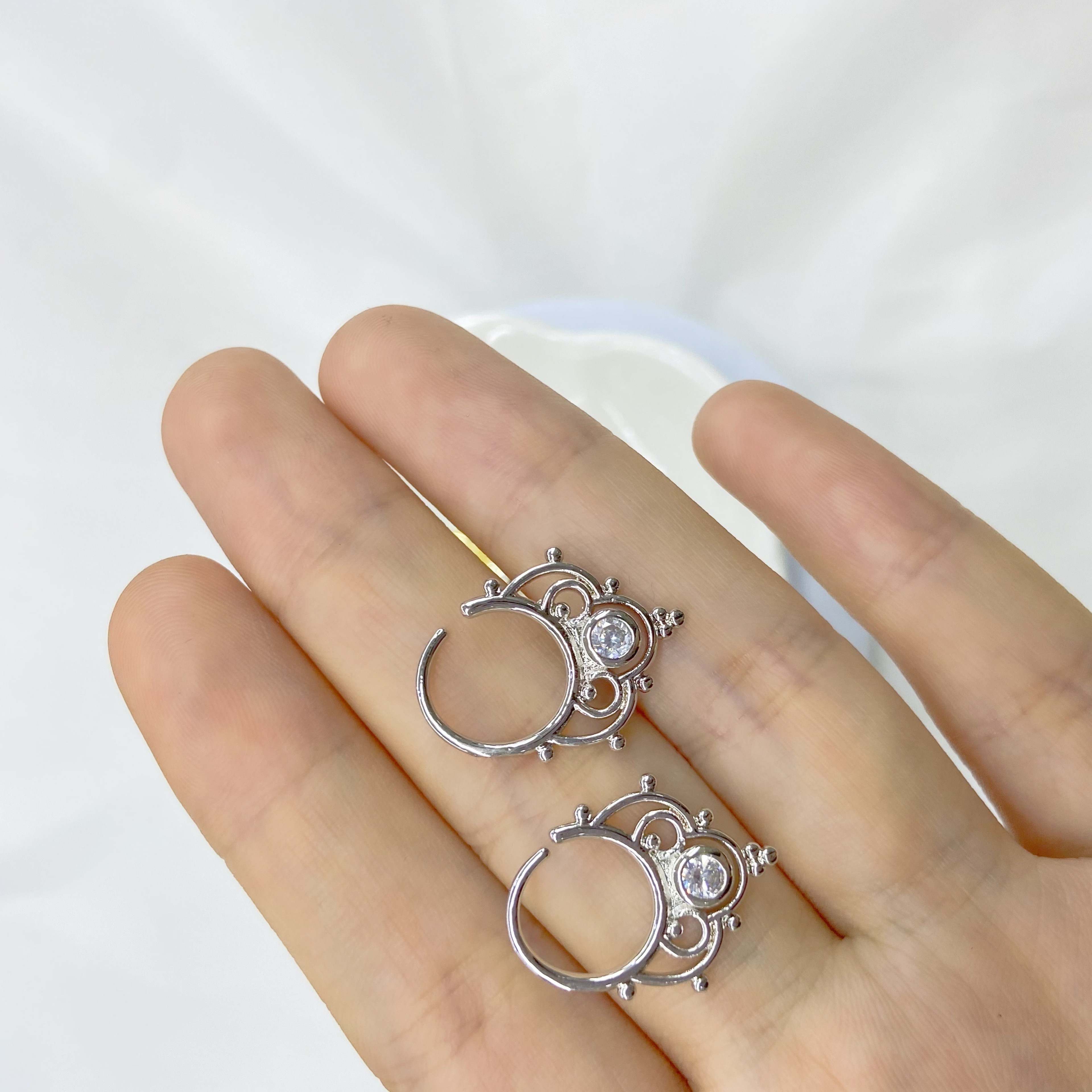 Mini CZ Lace Clip On Earrings for Women Gold Silver – view 8