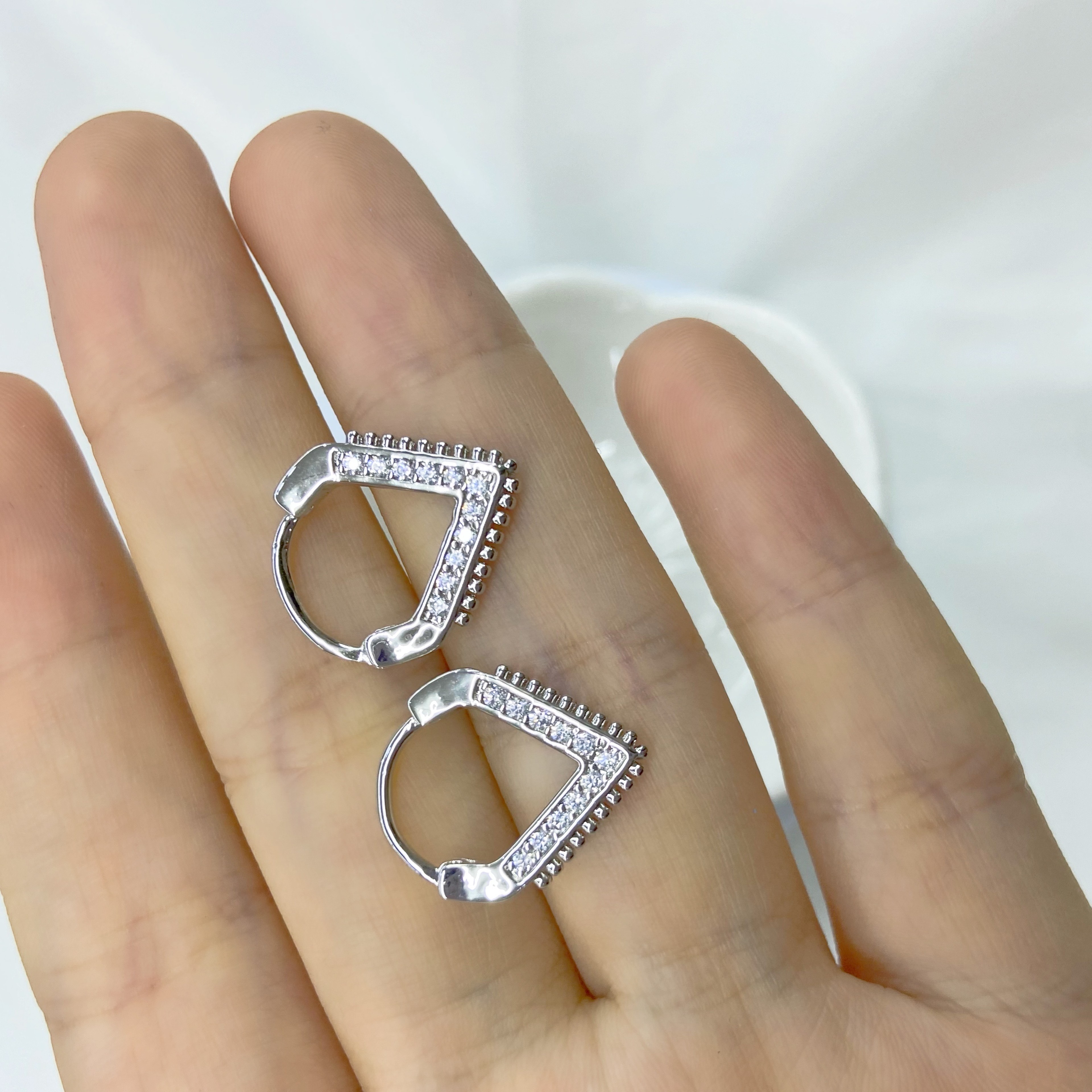 Mini CZ Lace Clip On Earrings for Women Gold Silver – view 10