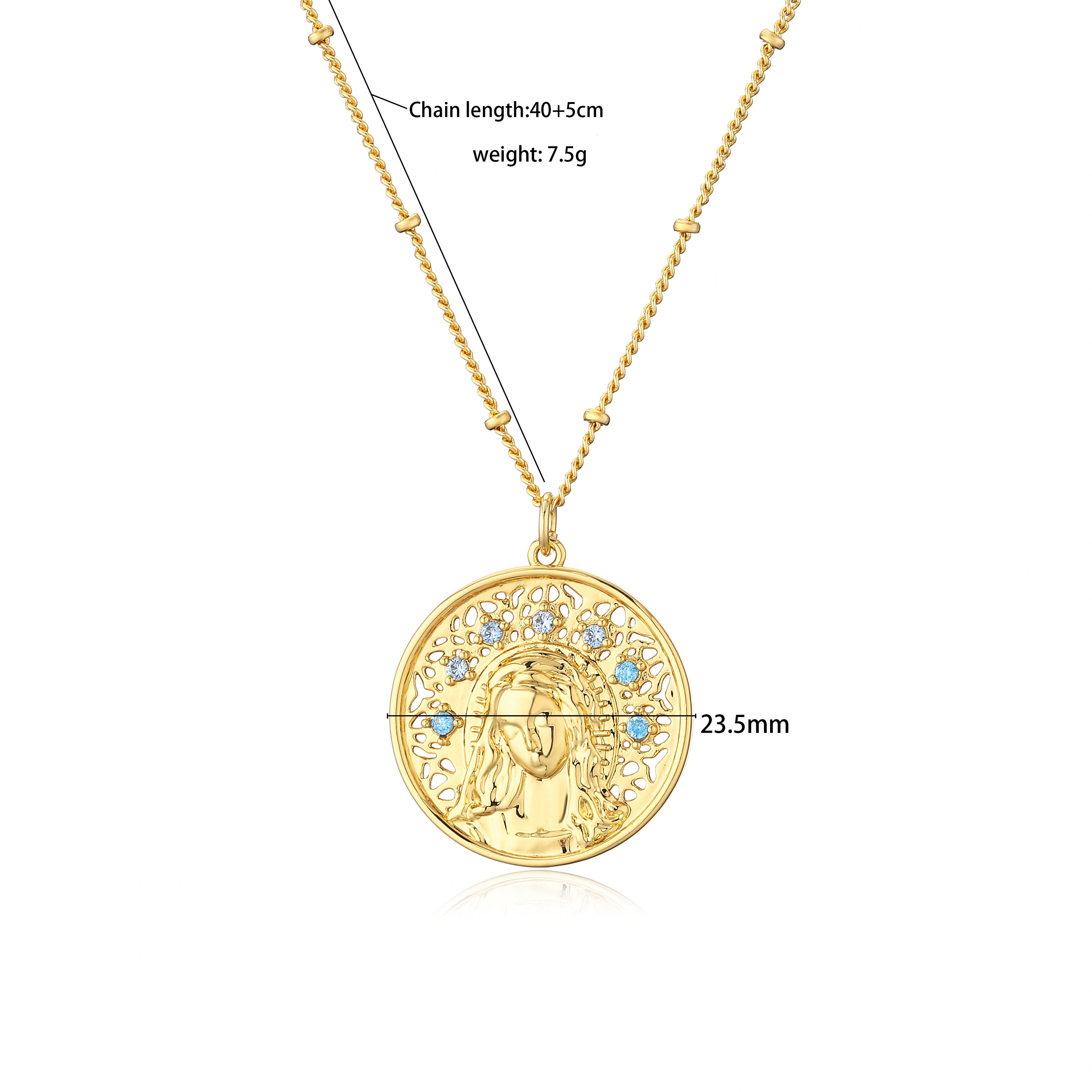 Sea Blue Crystal Goddess Portrait Pendant Necklace For Women 2