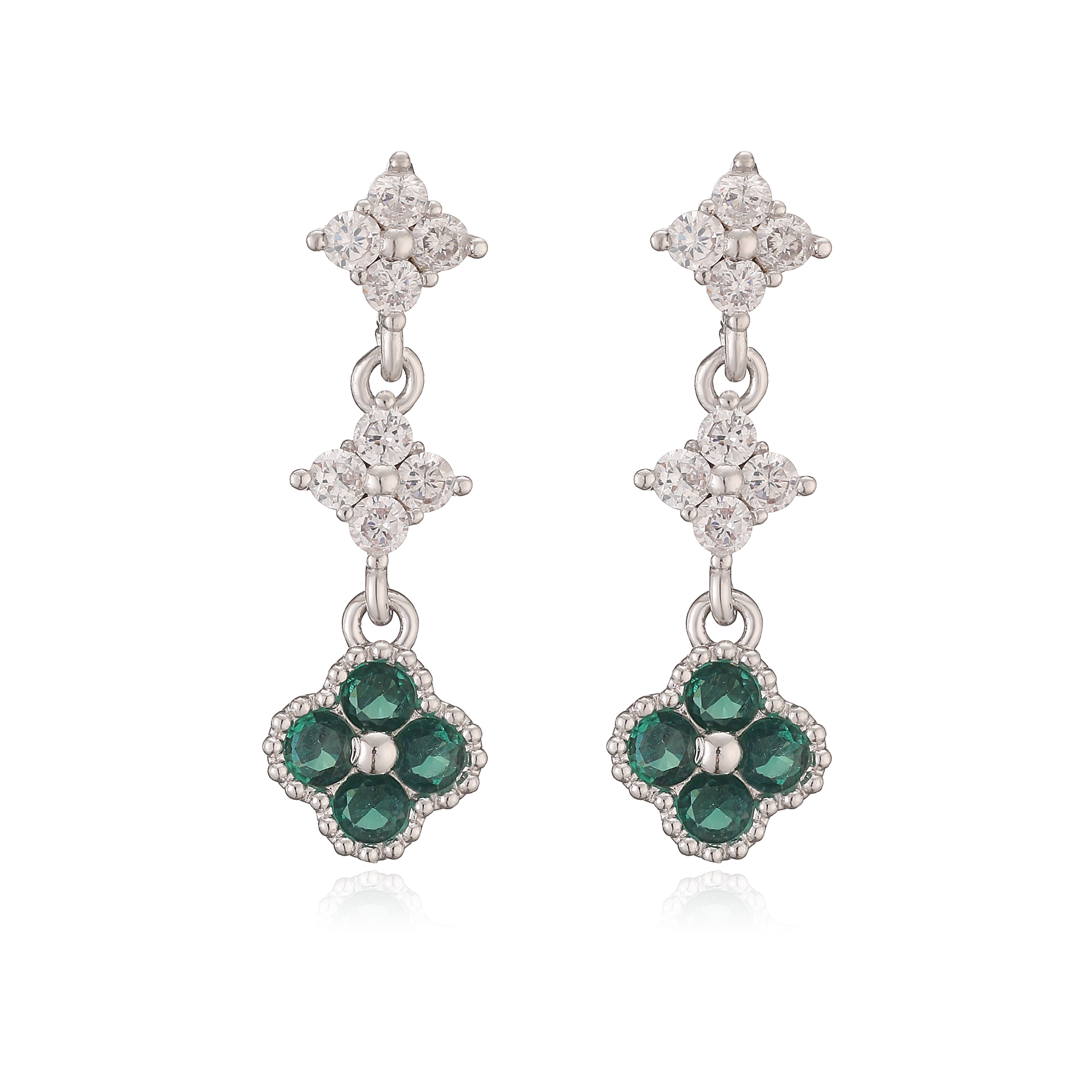 Sparkling Cubic Zirconia Floral Tassel Earrings For Women 16
