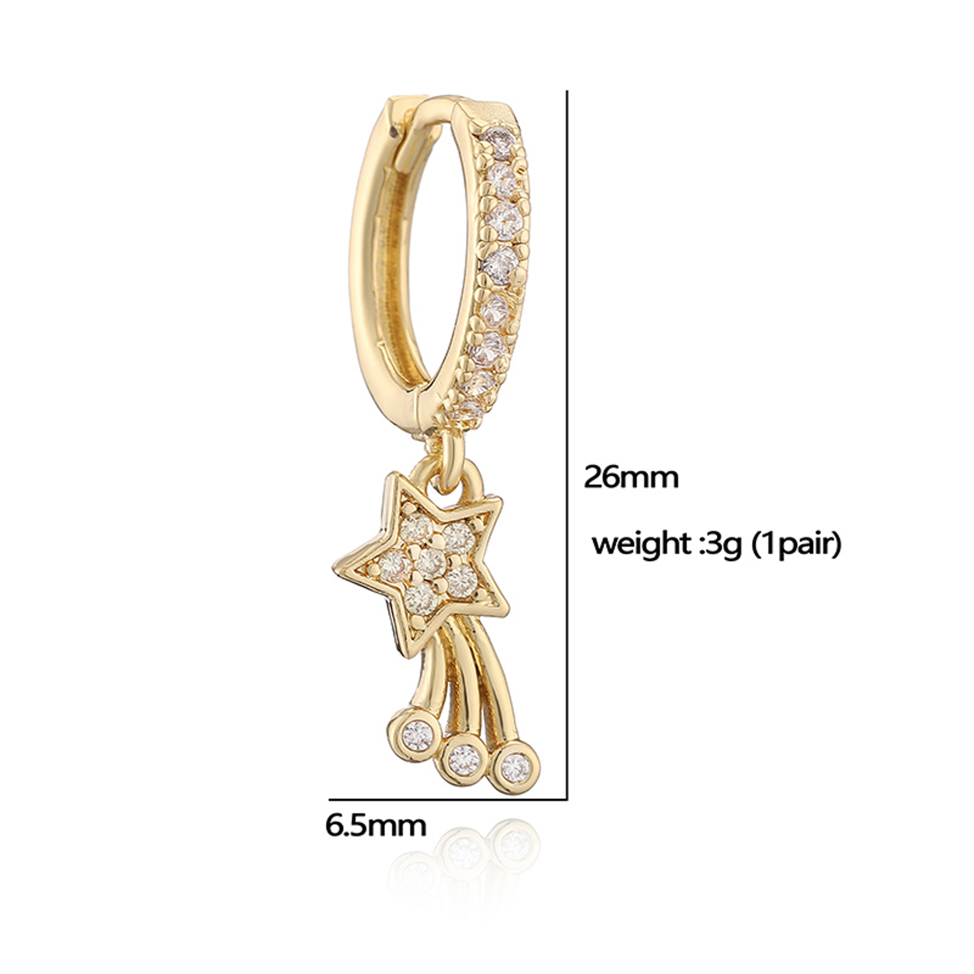 Gold Plated Celestial Earrings With Sun Star Charms And Zircon 4