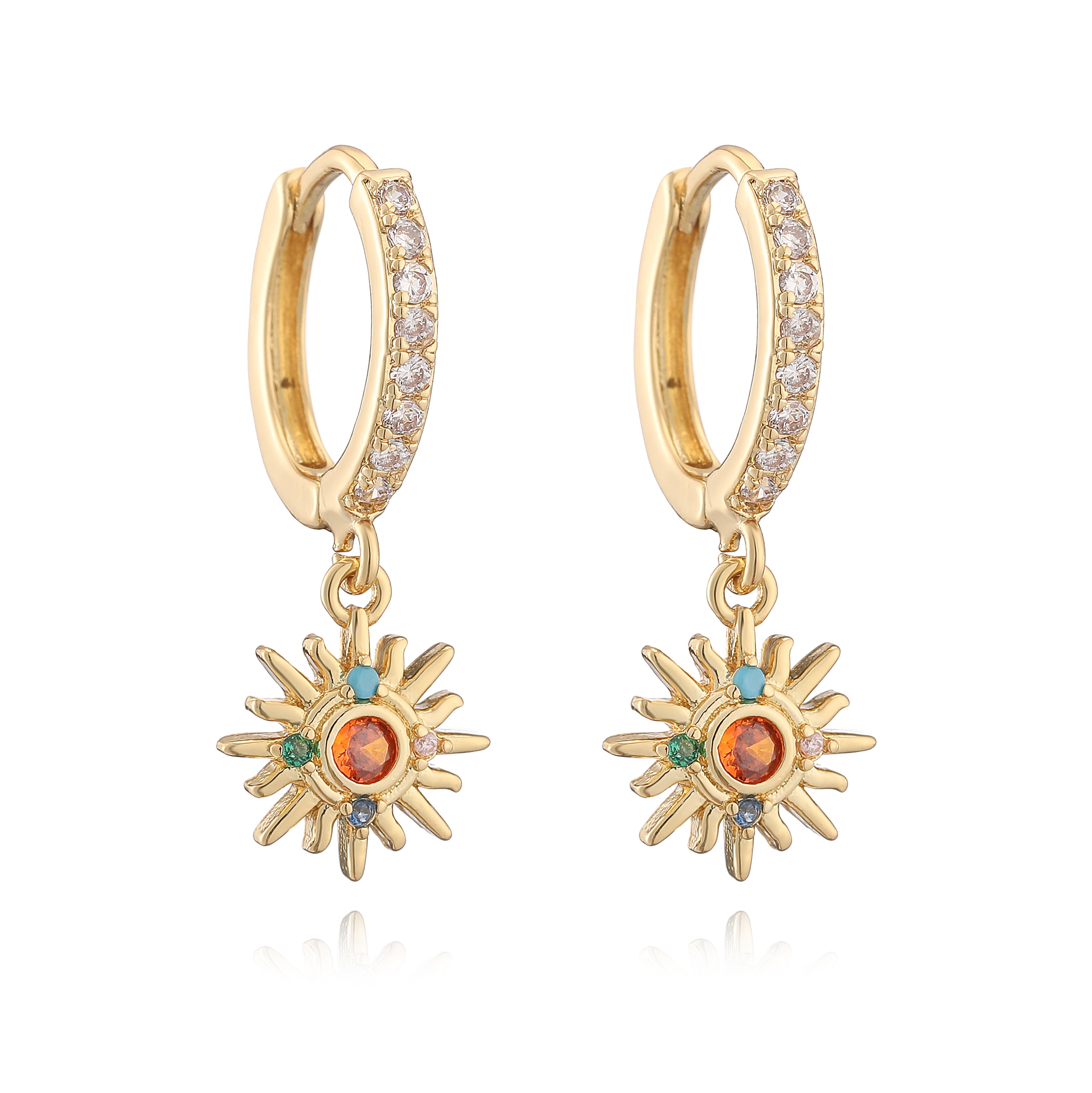 Gold Plated Celestial Earrings With Sun Star Charms And Zircon 5