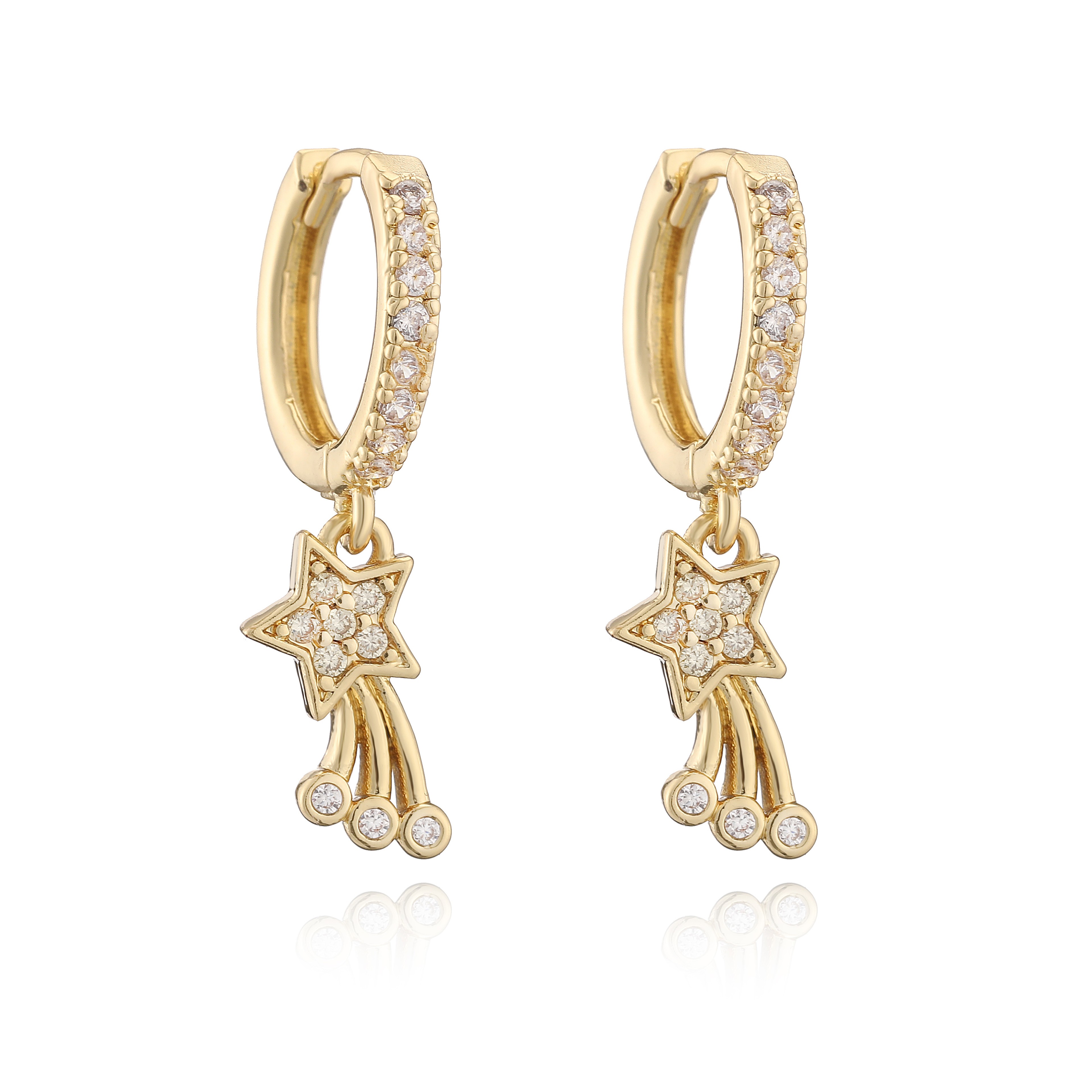 Gold Plated Celestial Earrings With Sun Star Charms And Zircon 9
