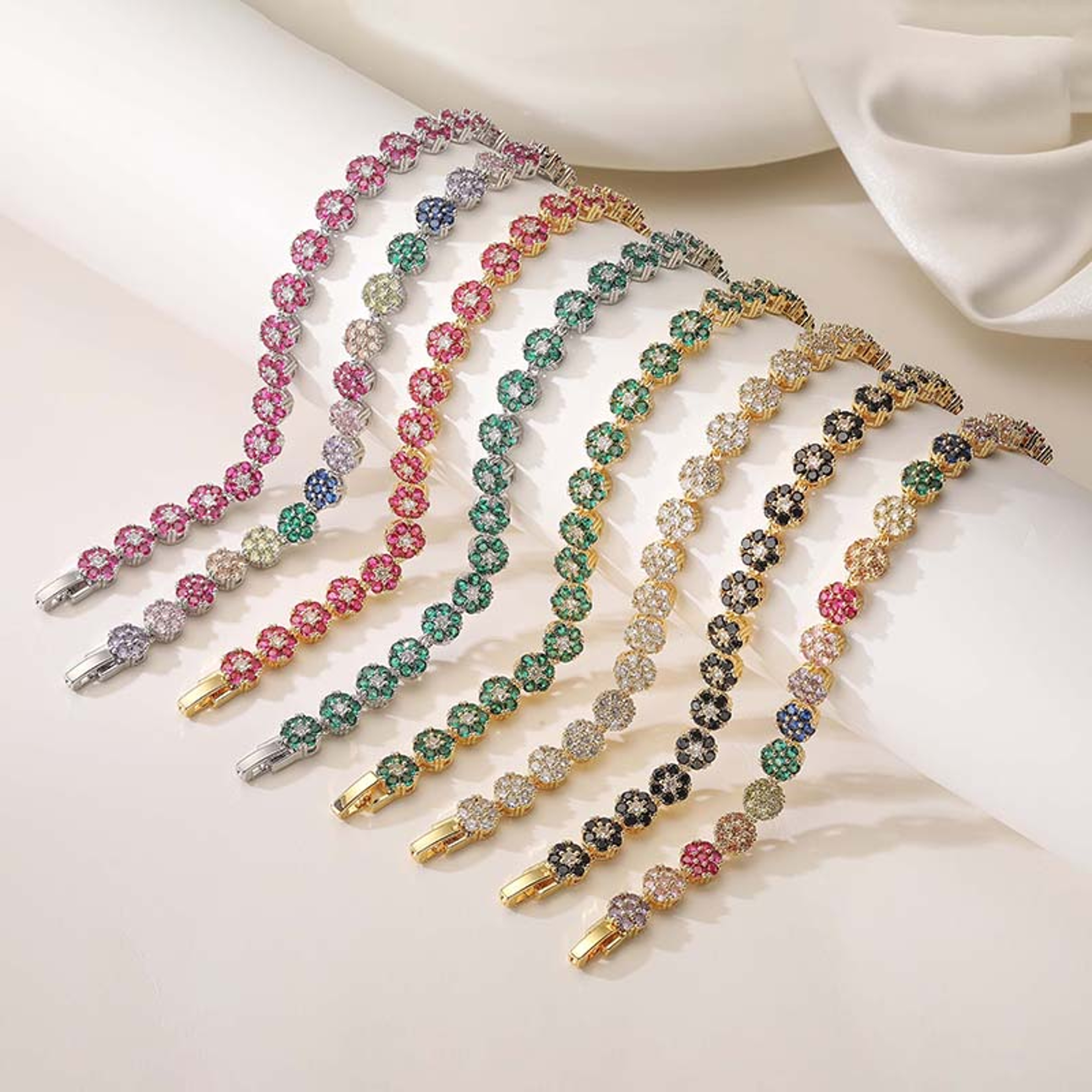 Colorful Zircon Flower Jewelry Set Gold Plated Necklace And Bracelet For Women 0