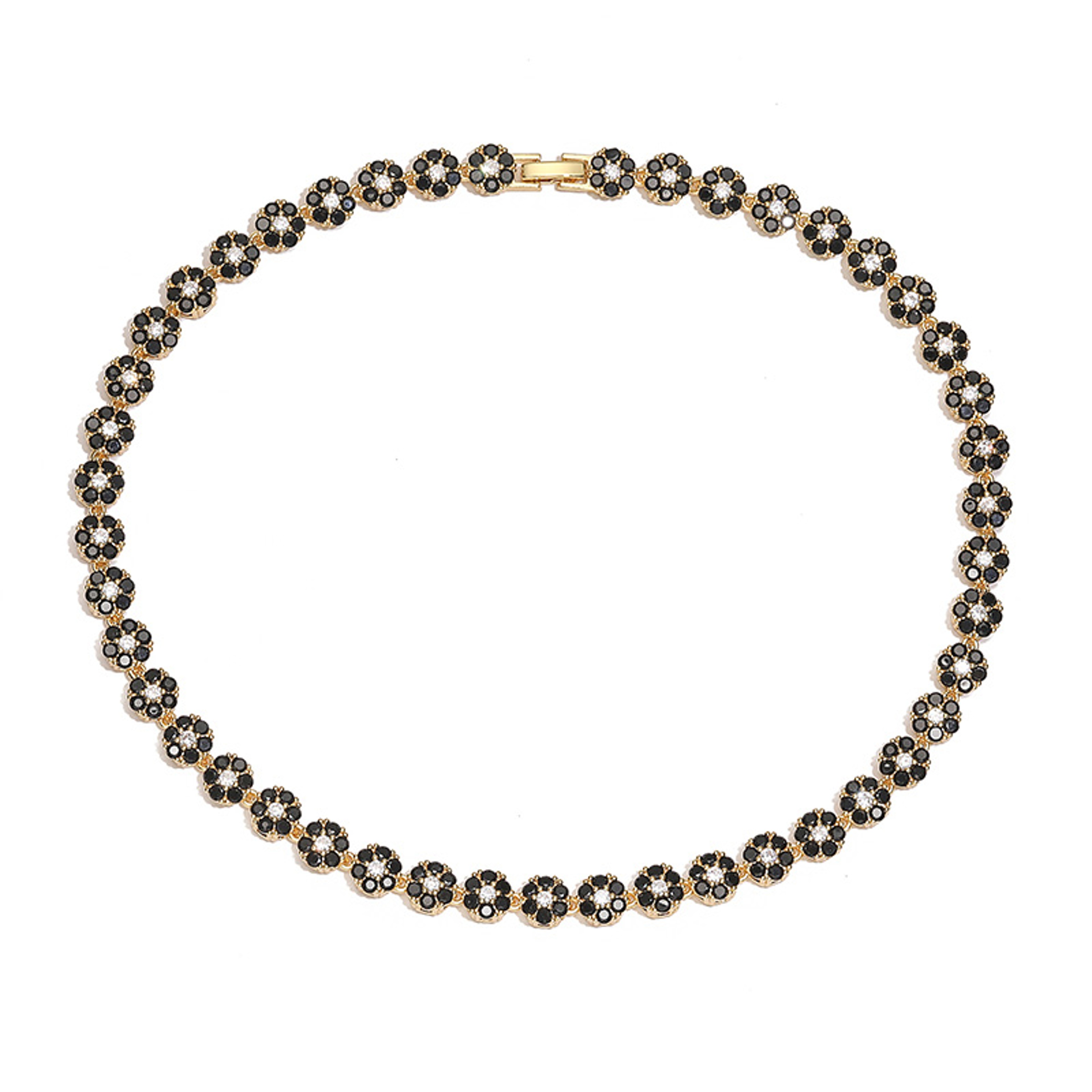 Colorful Zircon Flower Jewelry Set Gold Plated Necklace And Bracelet For Women 9