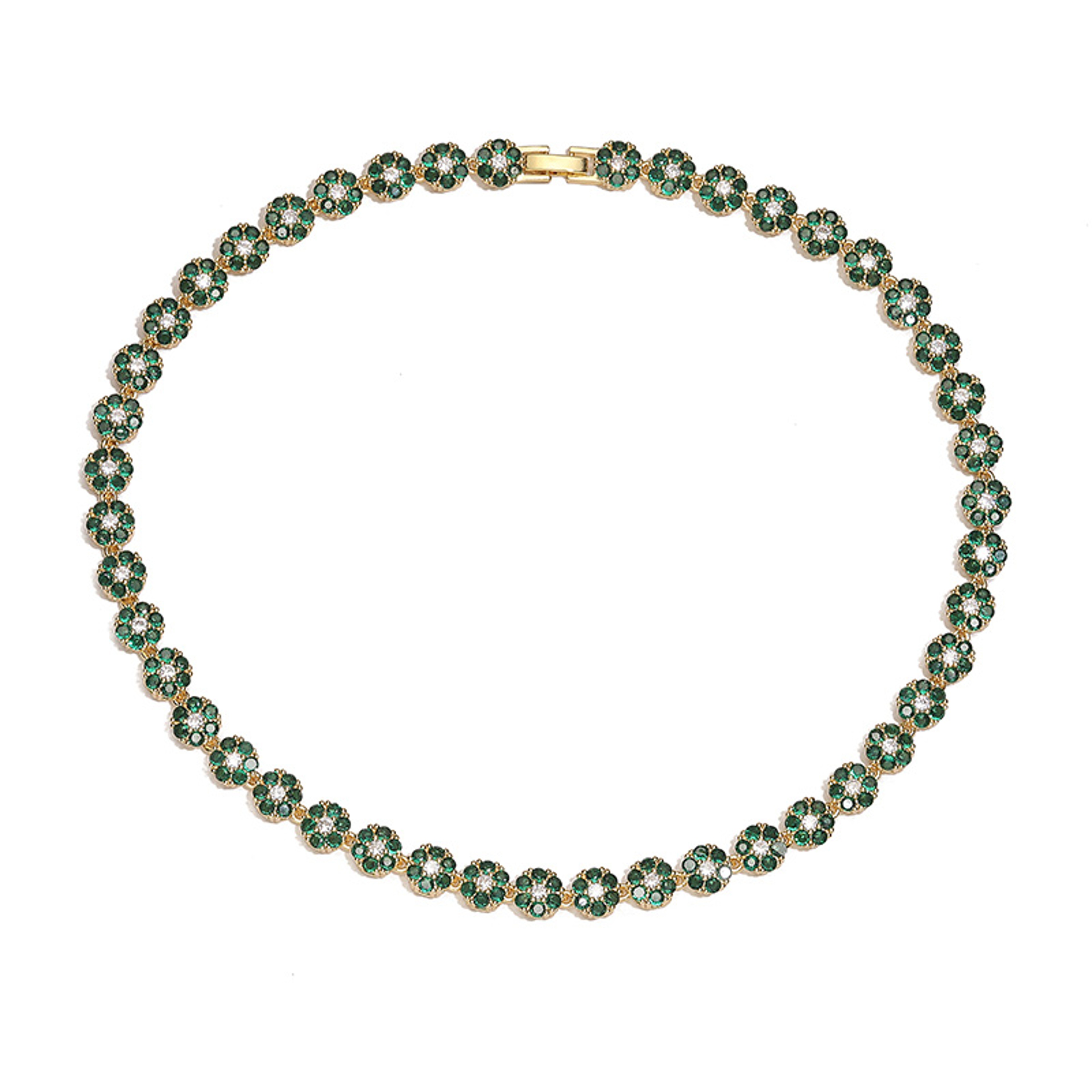 Colorful Zircon Flower Jewelry Set Gold Plated Necklace And Bracelet For Women 10