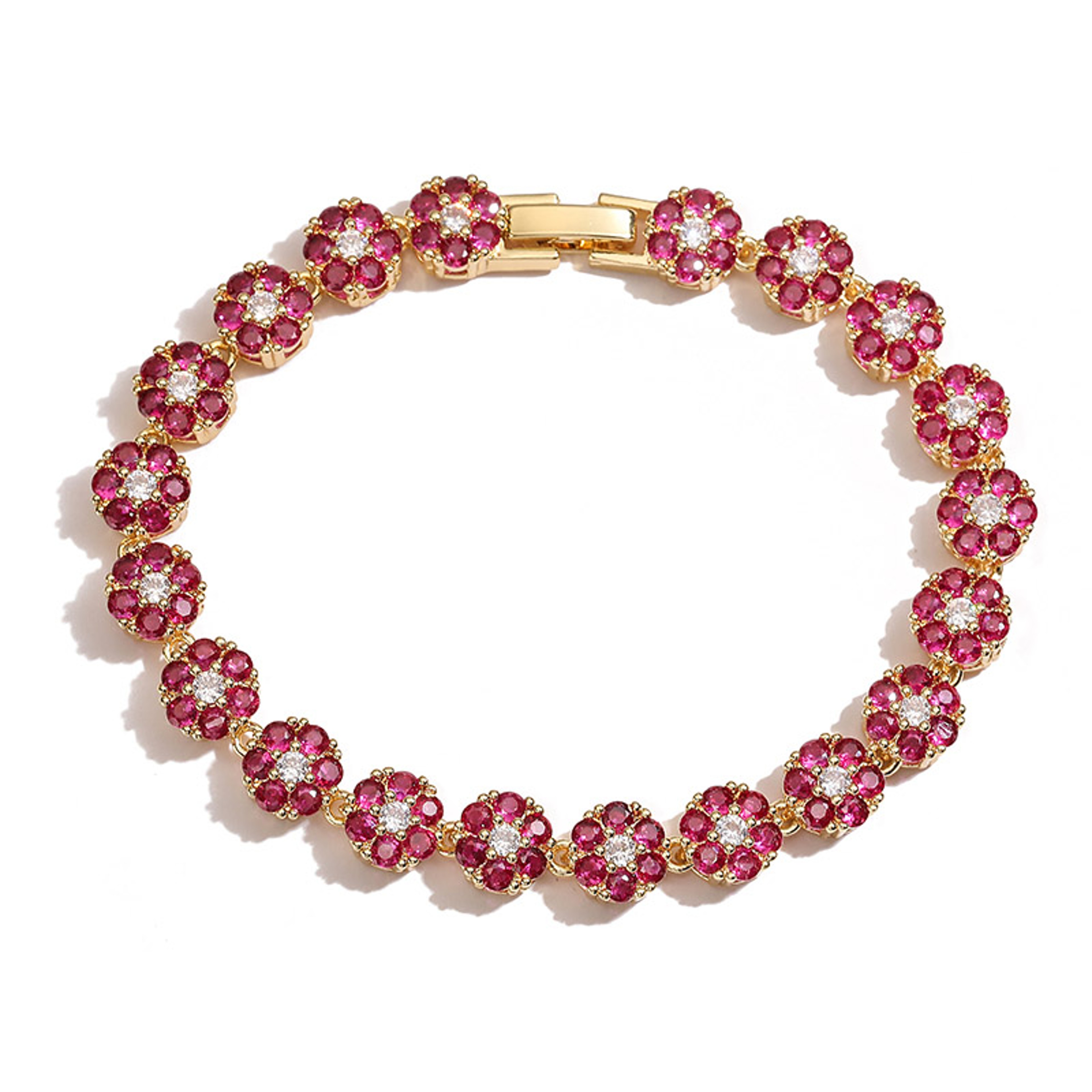 Colorful Zircon Flower Jewelry Set Gold Plated Necklace And Bracelet For Women 11