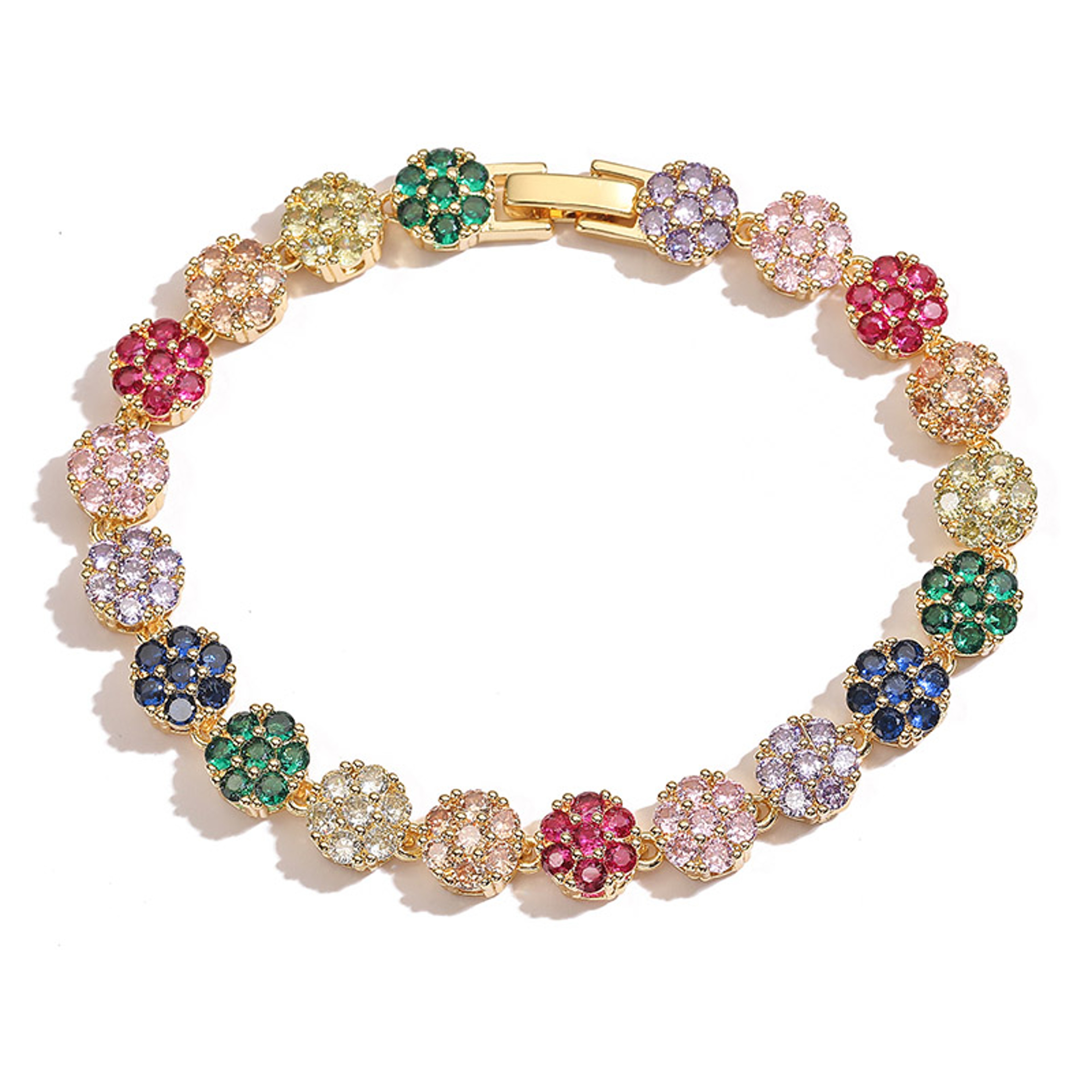 Colorful Zircon Flower Jewelry Set Gold Plated Necklace And Bracelet For Women 16
